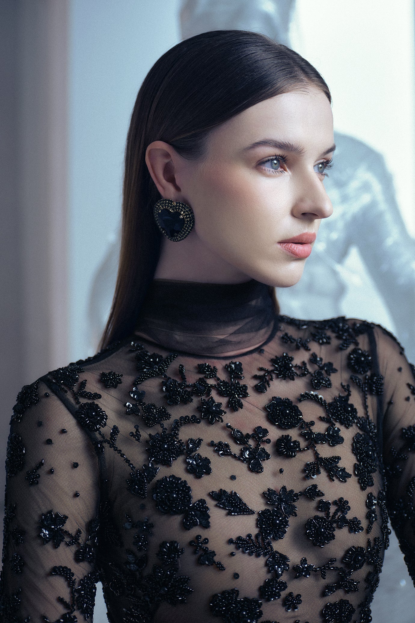 Black Fitted Floral Gown