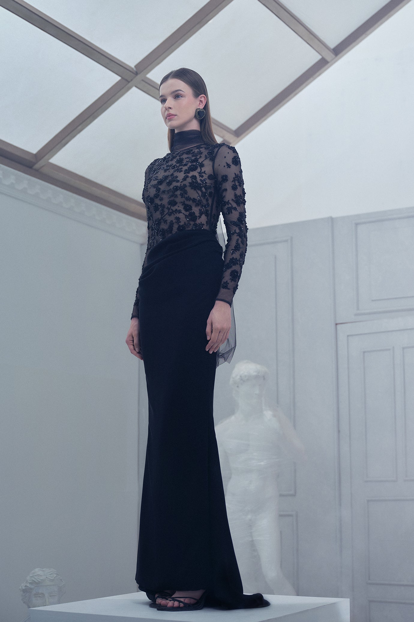 Black Fitted Floral Gown