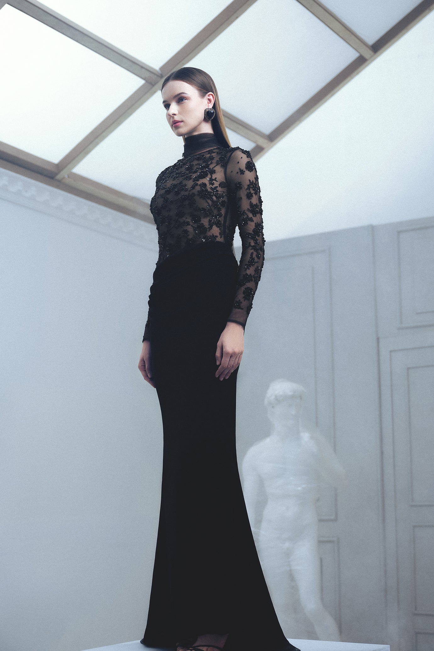 Black Fitted Floral Gown