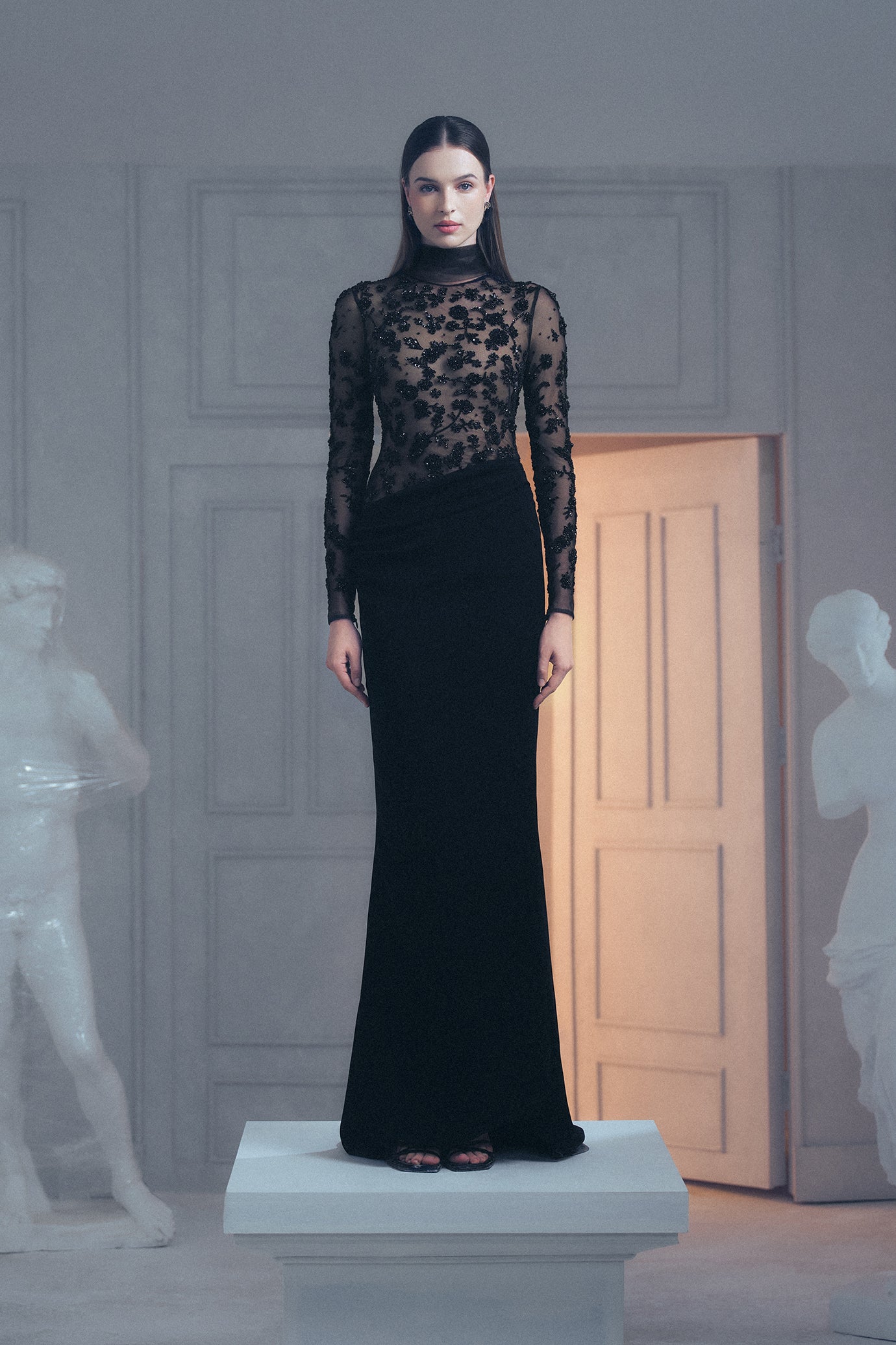 Black Fitted Floral Gown