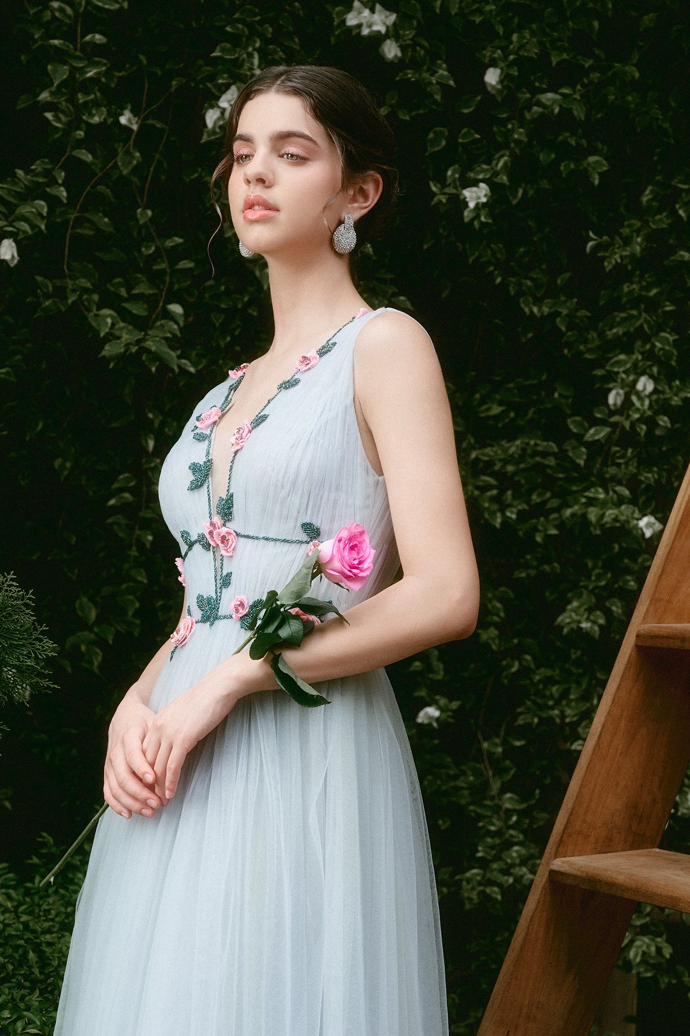 V-neck Flowered Gown