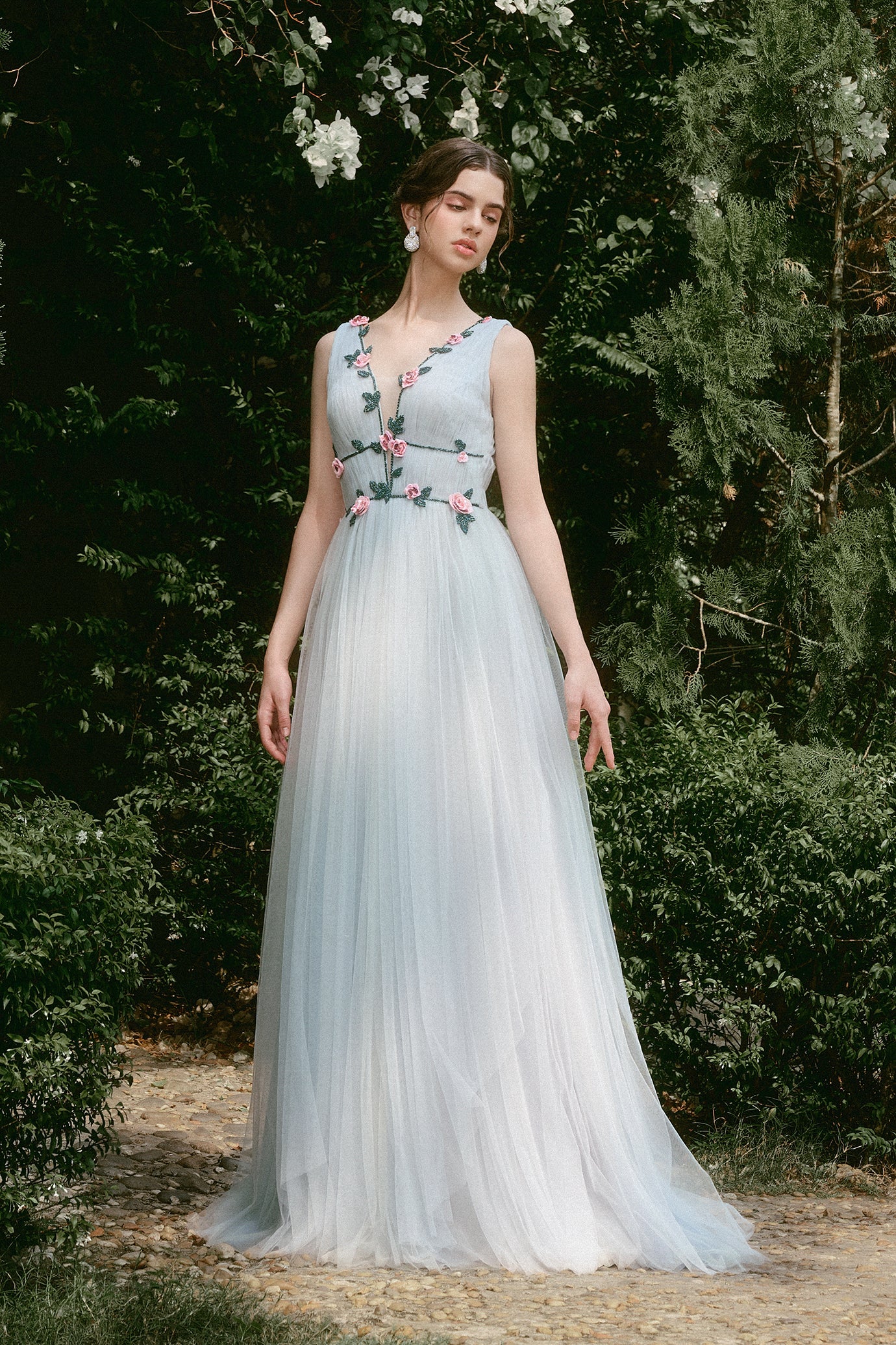 V-neck Flowered Gown
