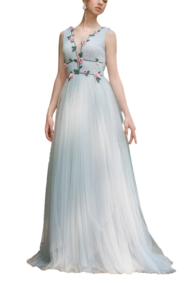 V-neck Flowered Gown