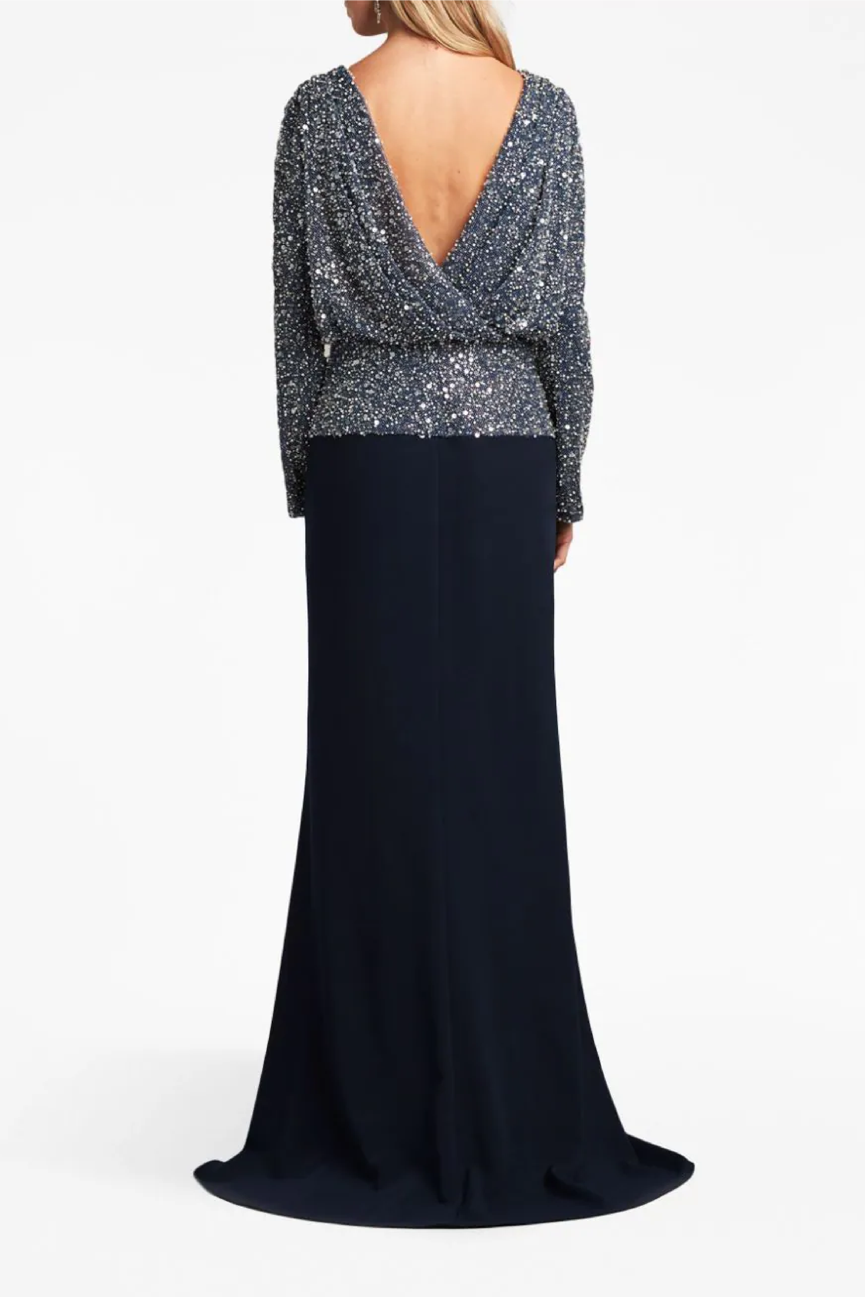 Sequin-Embellished Paneled Gown