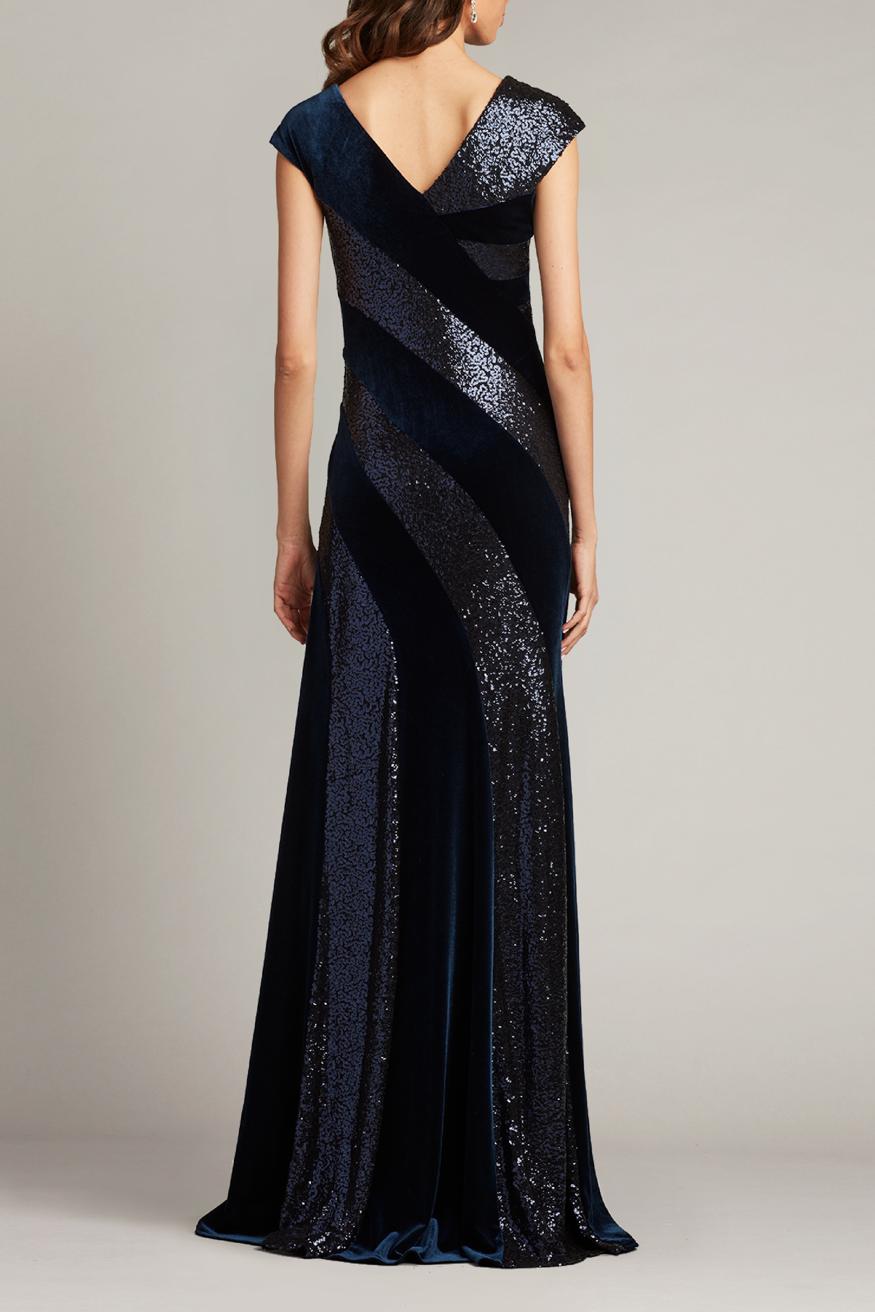 V Neck Velvet and Sequin Gown