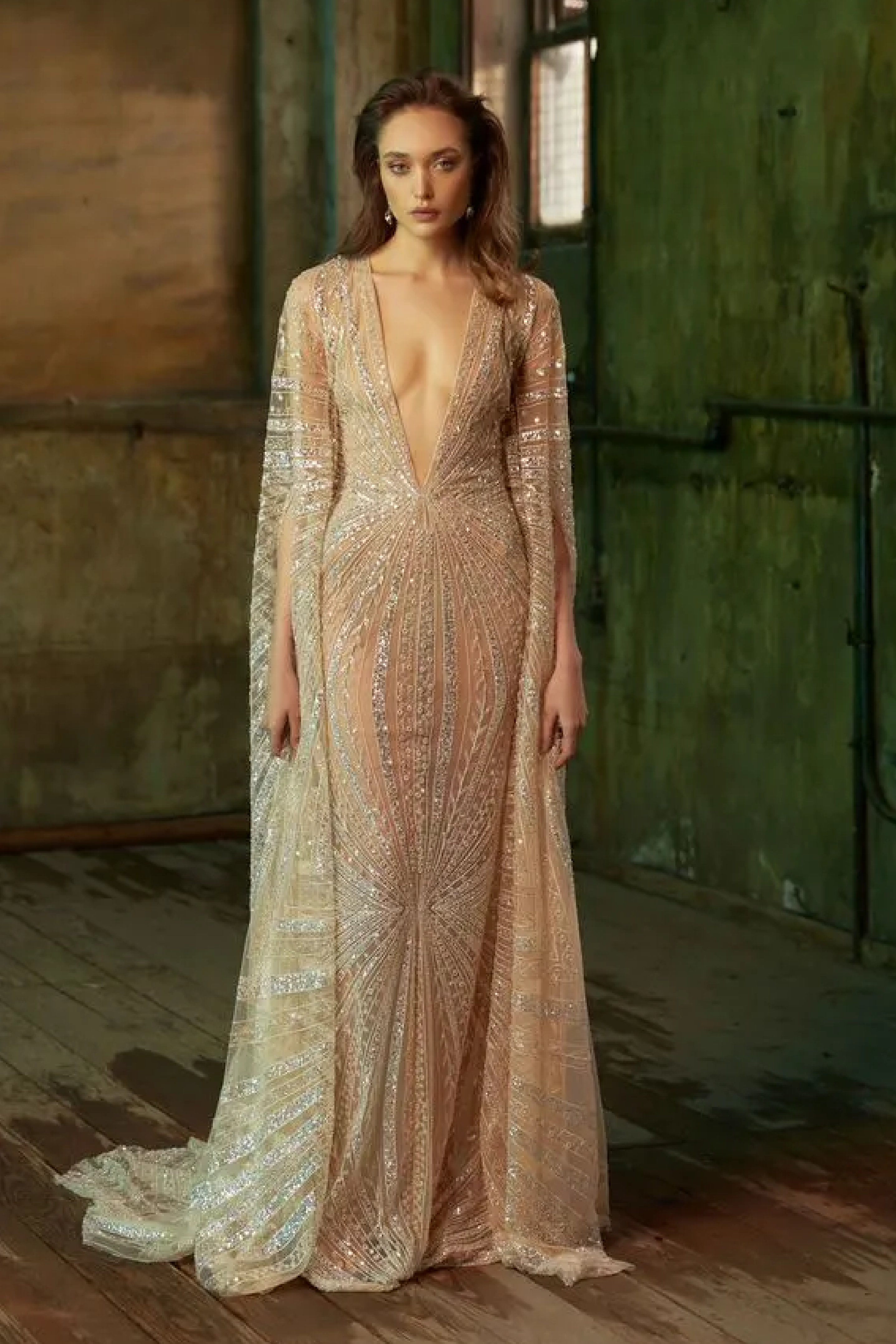 Sun Sequin Cape Gown