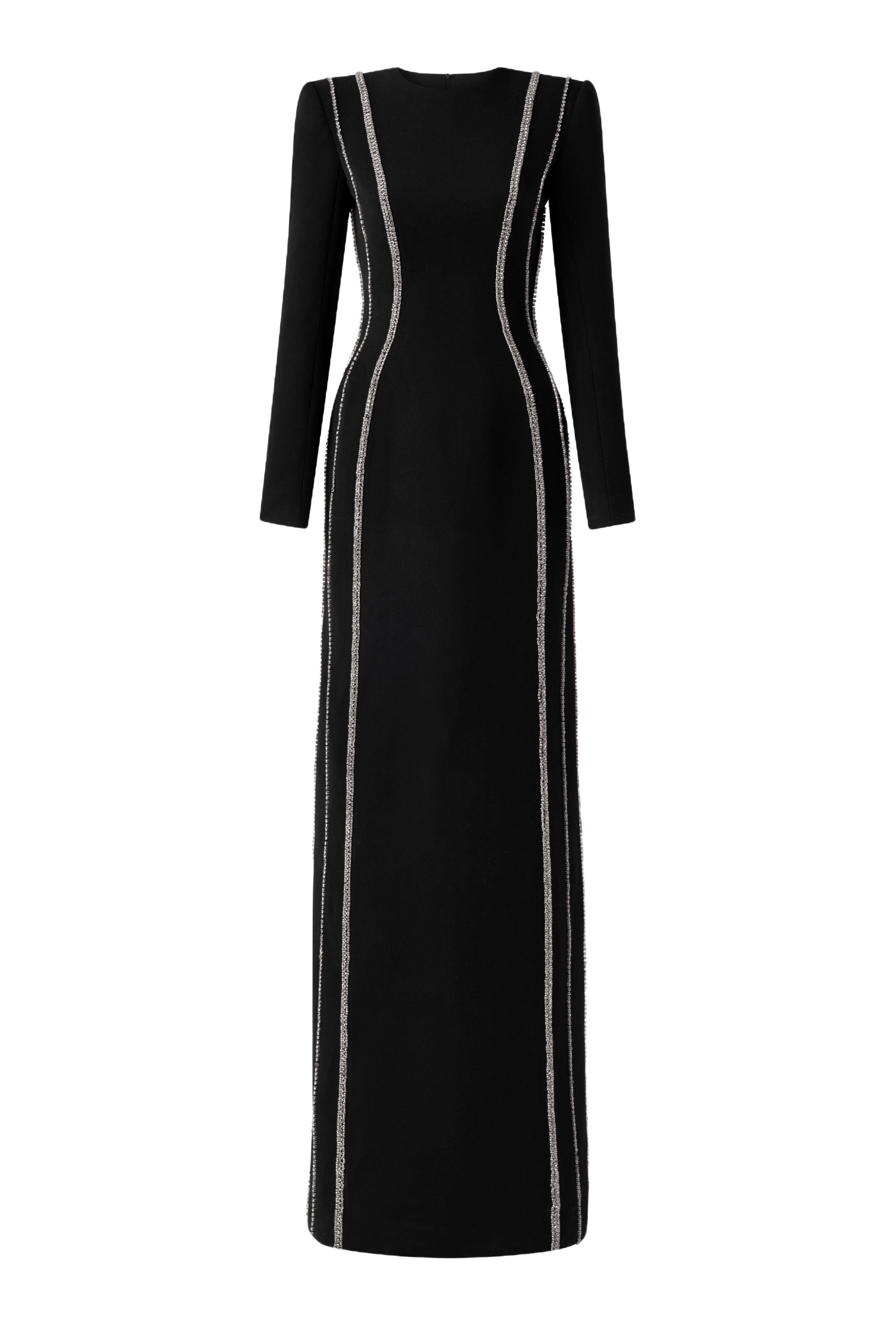 Crystal Embellished Long Sleeve Bodycon Gown