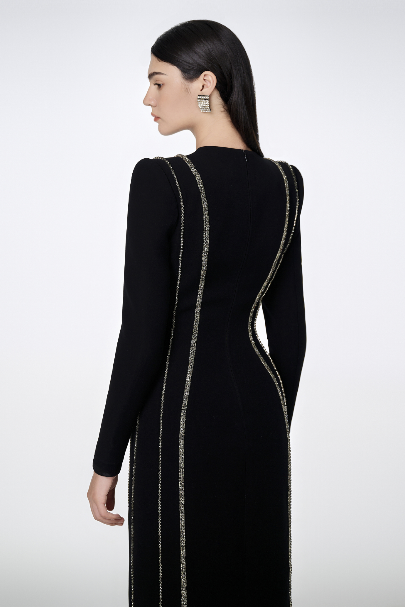 Crystal Embellished Long Sleeve Bodycon Gown