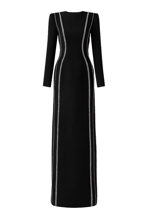 Crystal Embellished Long Sleeve Bodycon Gown