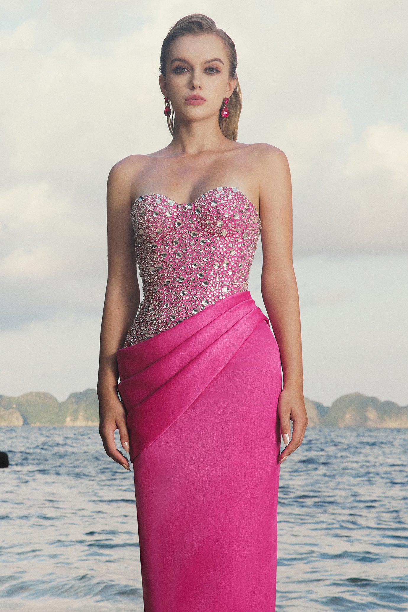 Ailani Strapless Chest Cup Taffeta Floor Length Dress