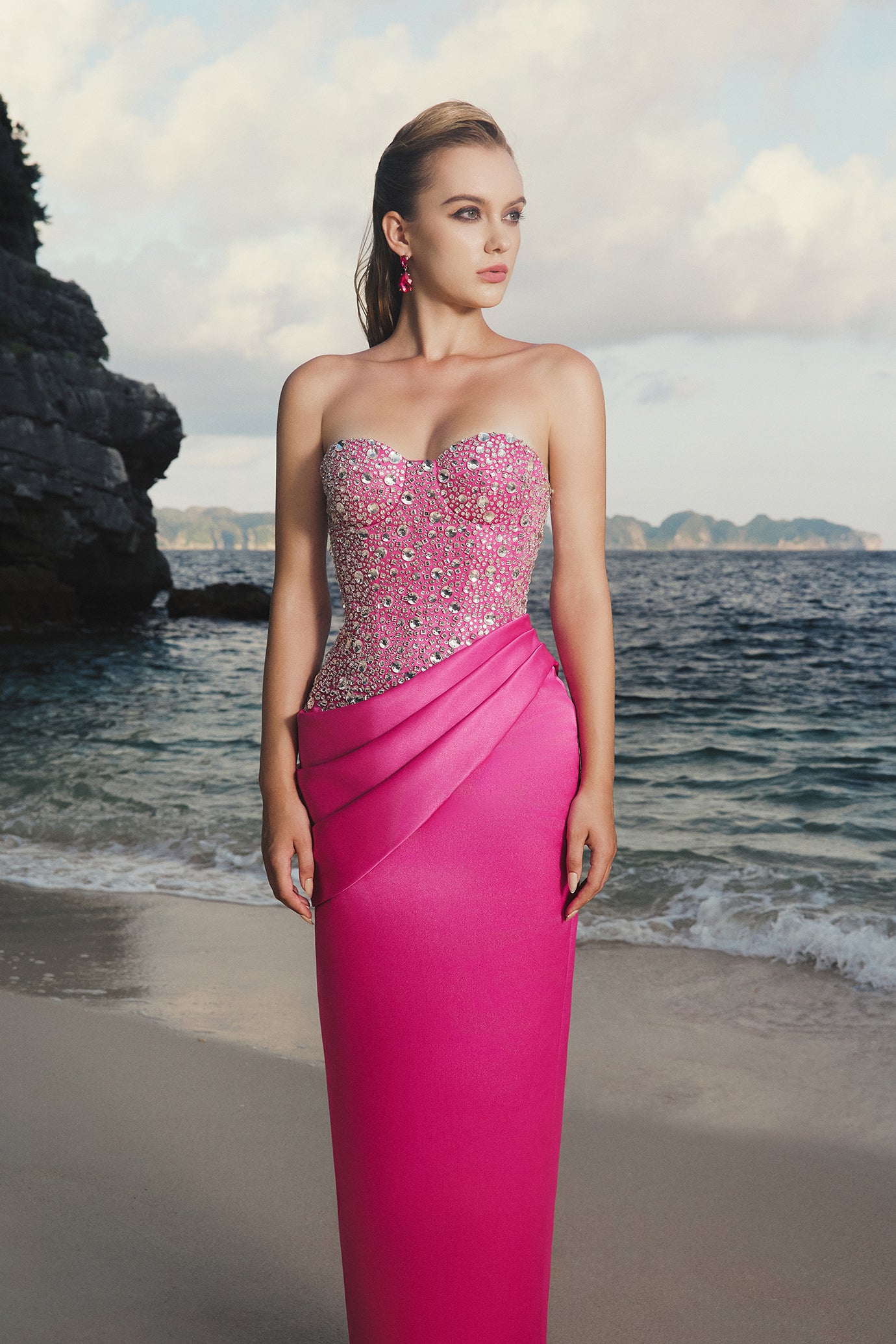 Ailani Strapless Chest Cup Taffeta Floor Length Dress