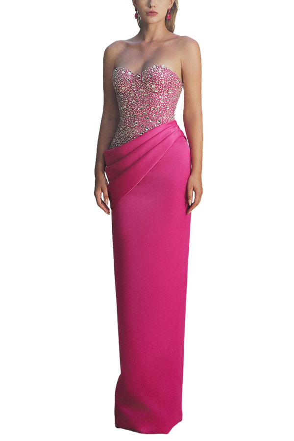 Ailani Strapless Chest Cup Taffeta Floor Length Dress