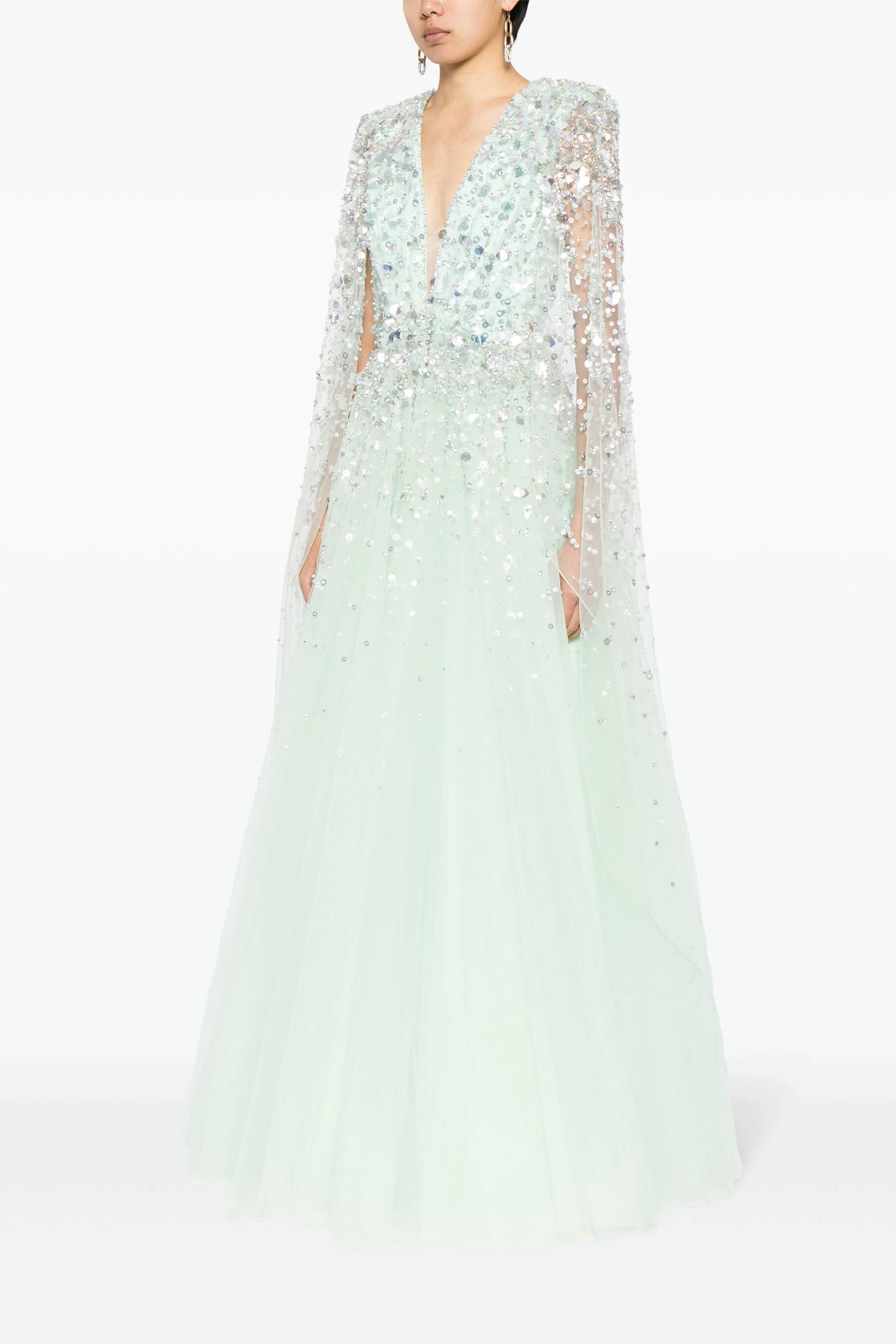 Alondra Sequin Embellished Cape Gown