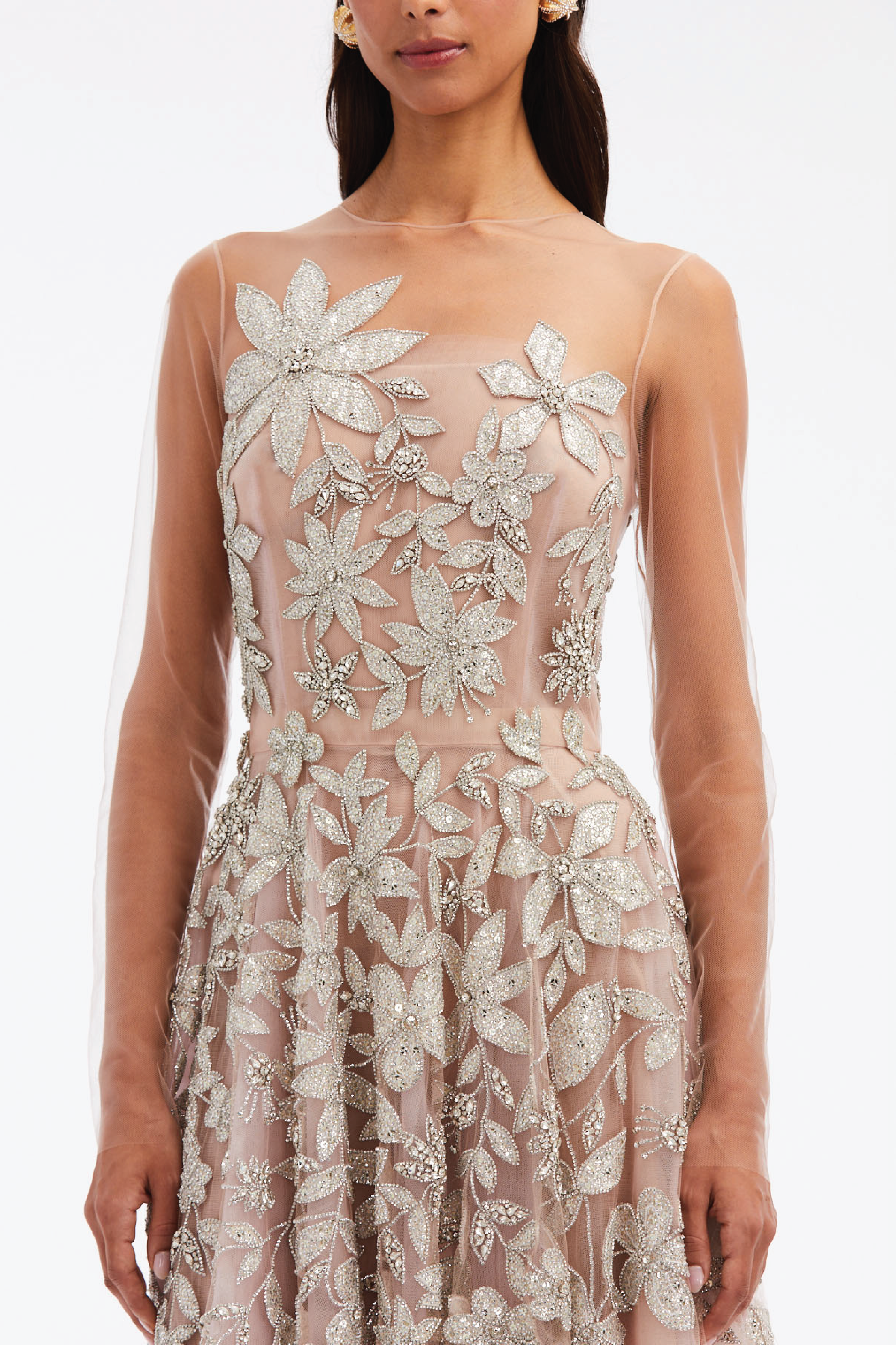 Papercut Flower Sequin Embroidered Gown
