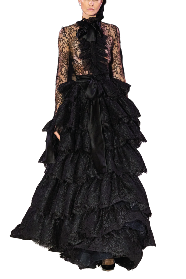 Slimline Runway Lace Ruffle Dress