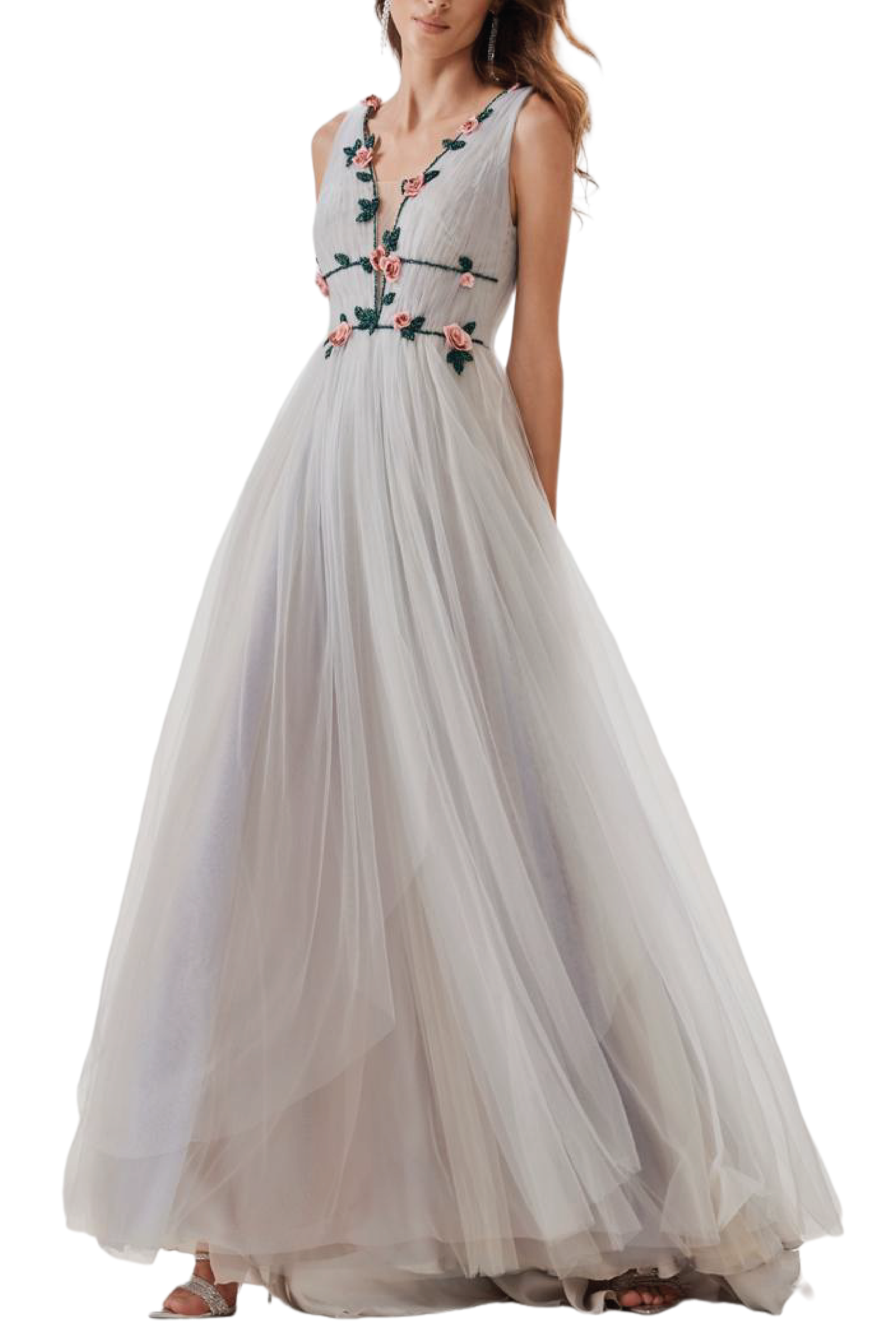 V-neck Flowered Gown