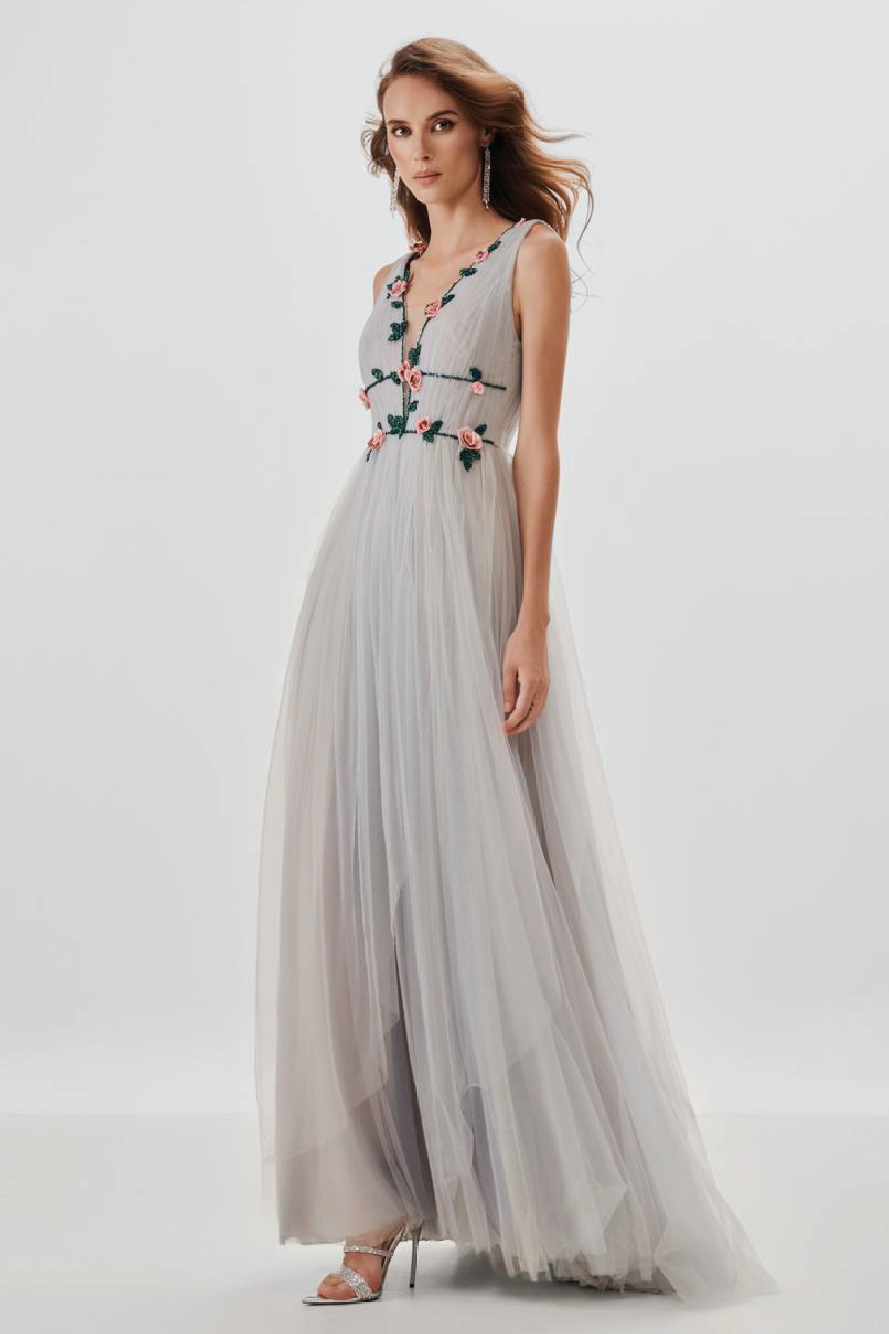 V-neck Flowered Gown