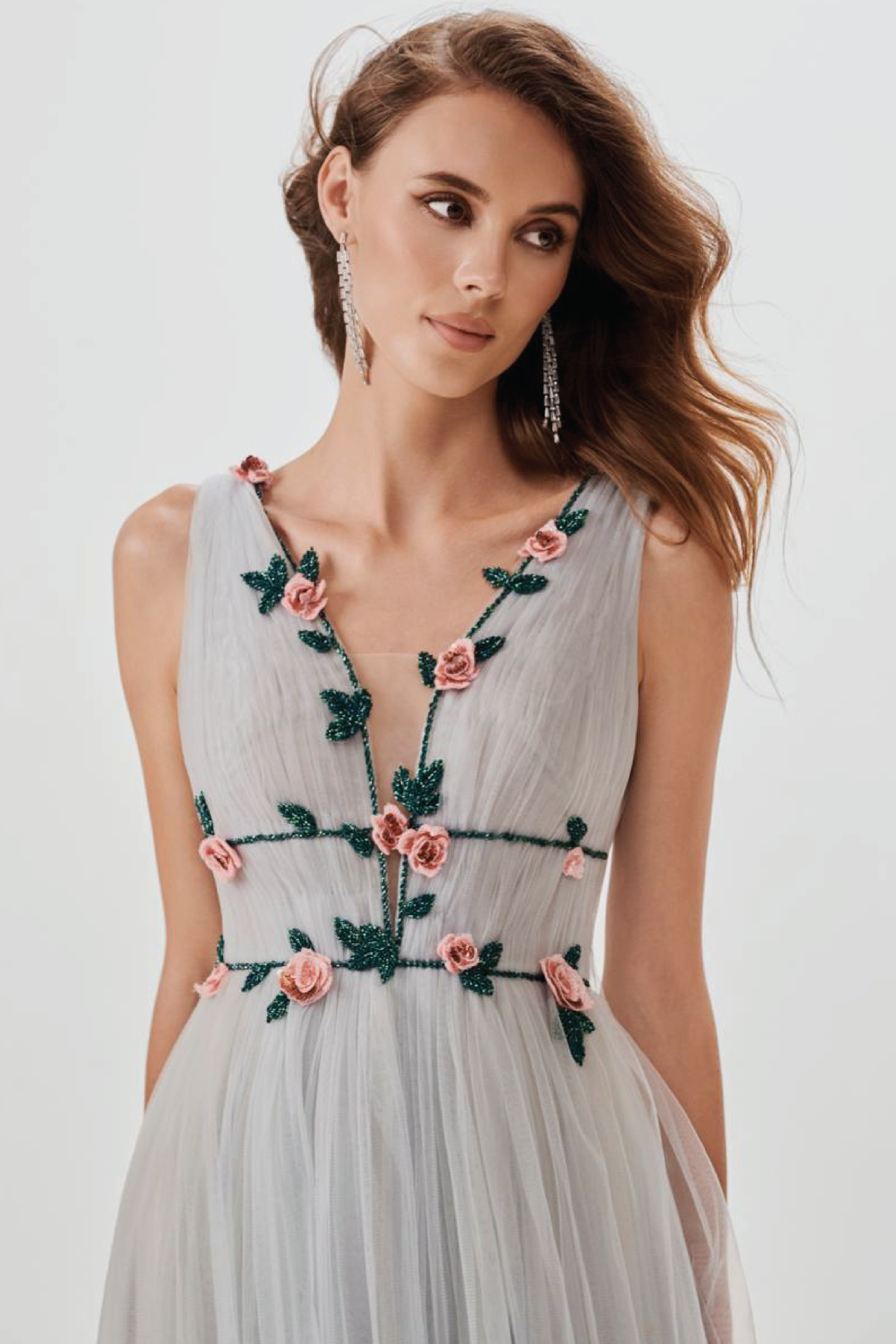 V-neck Flowered Gown