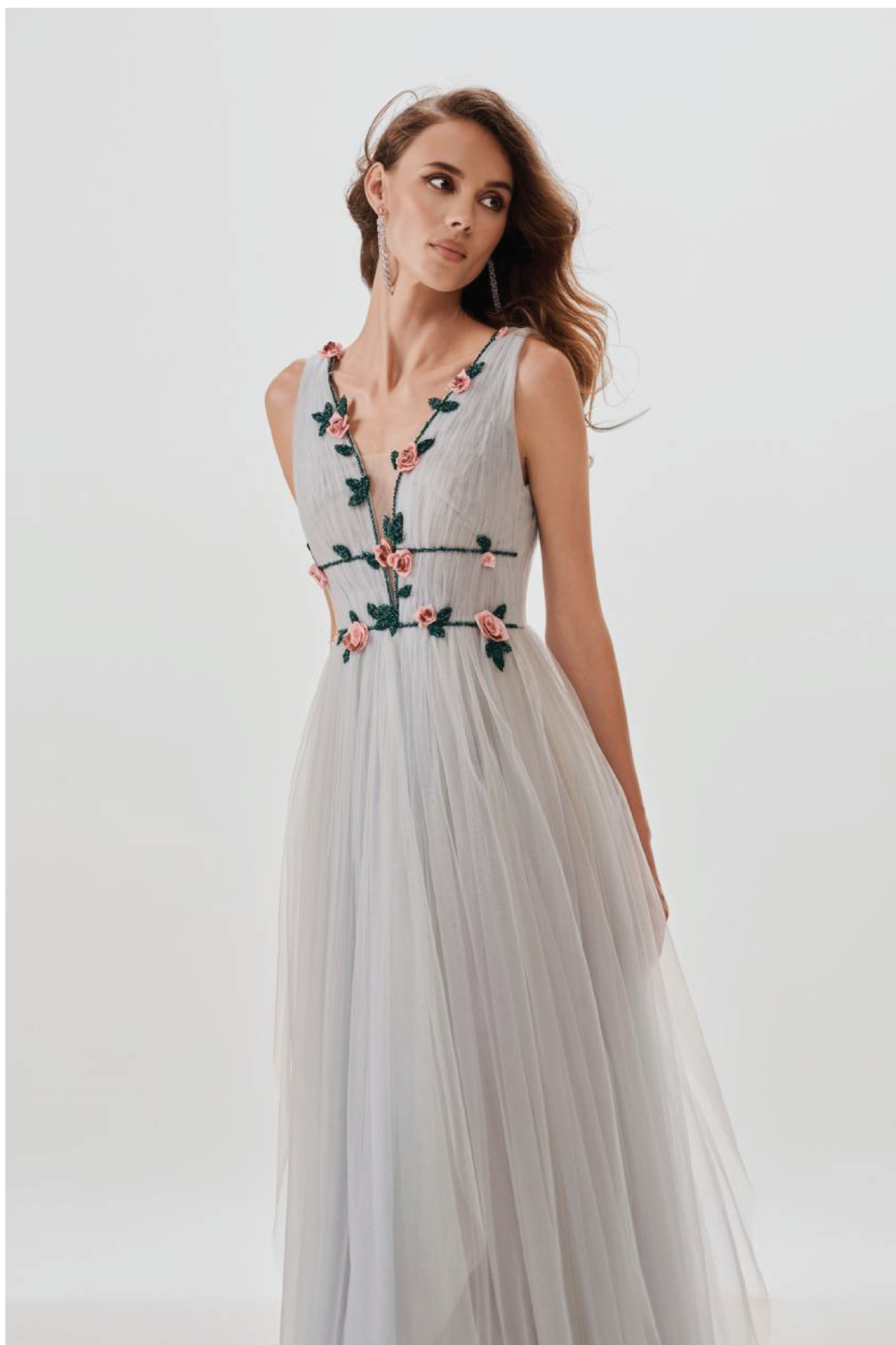 V-neck Flowered Gown