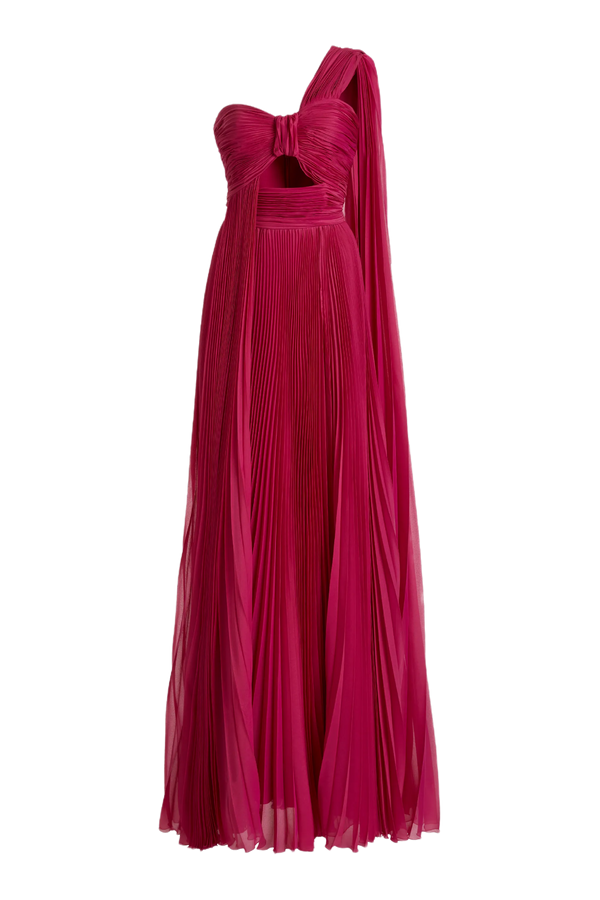 Pleated Chiffon One Shoulder Gown