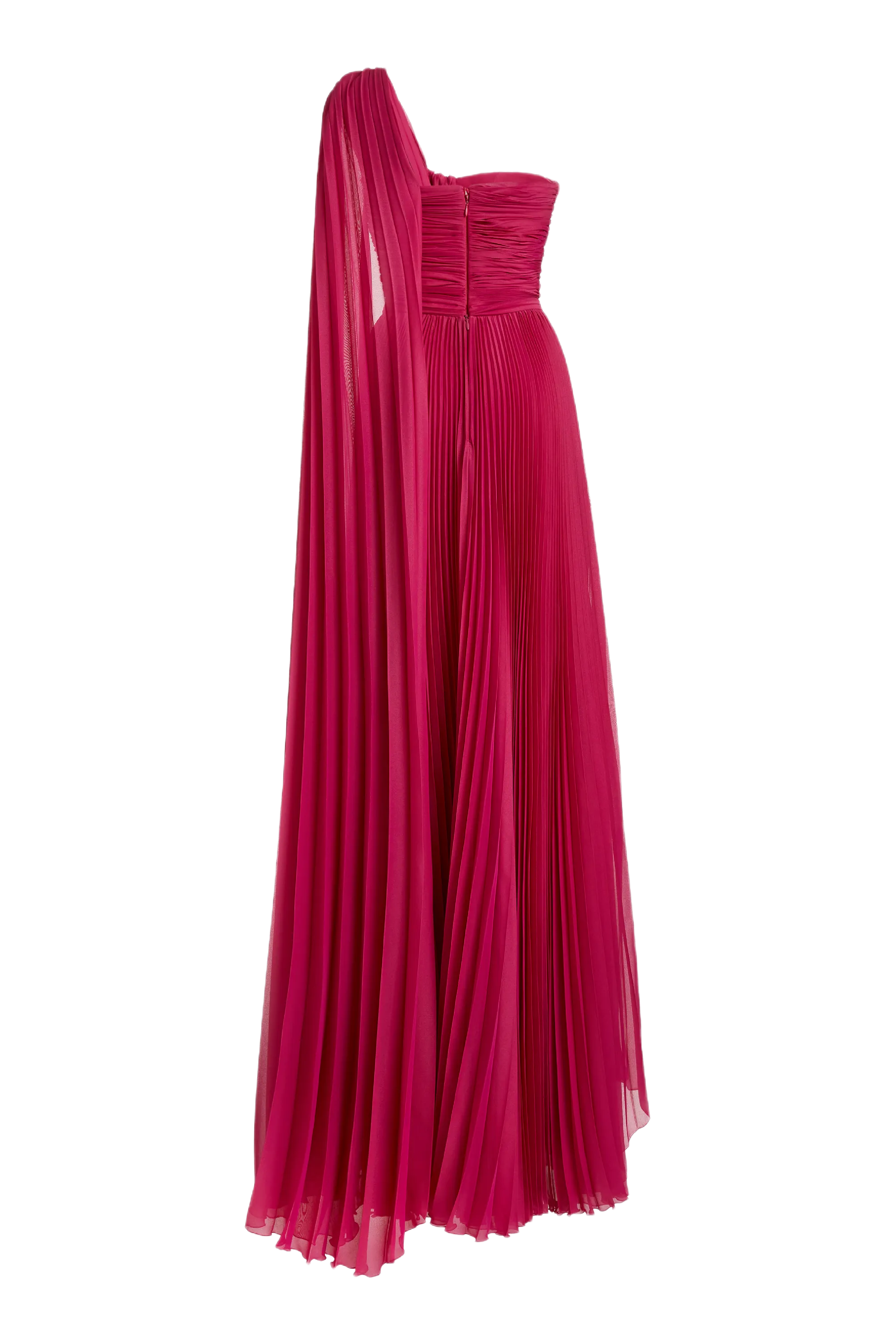 Pleated Chiffon One Shoulder Gown