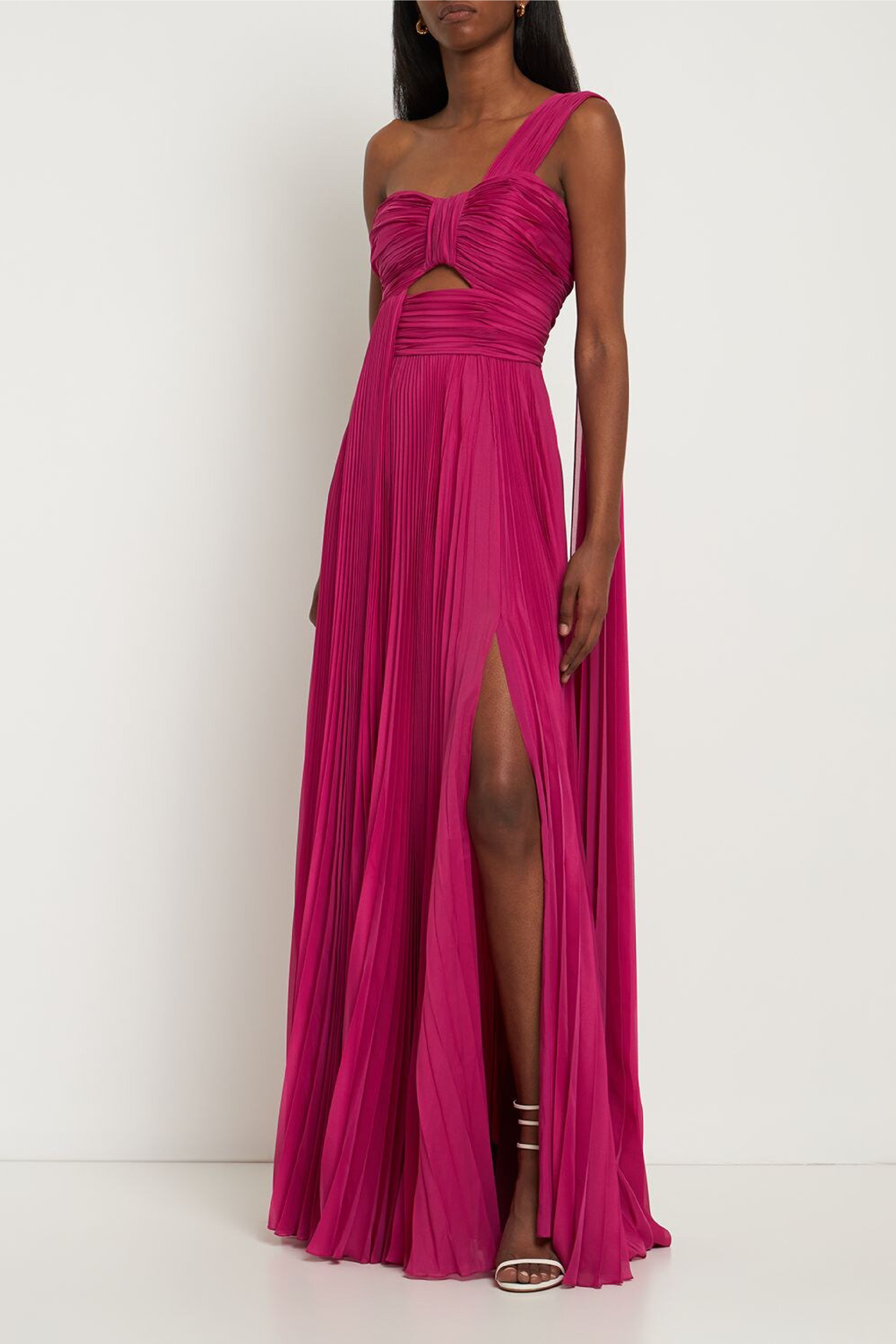 Pleated Chiffon One Shoulder Gown