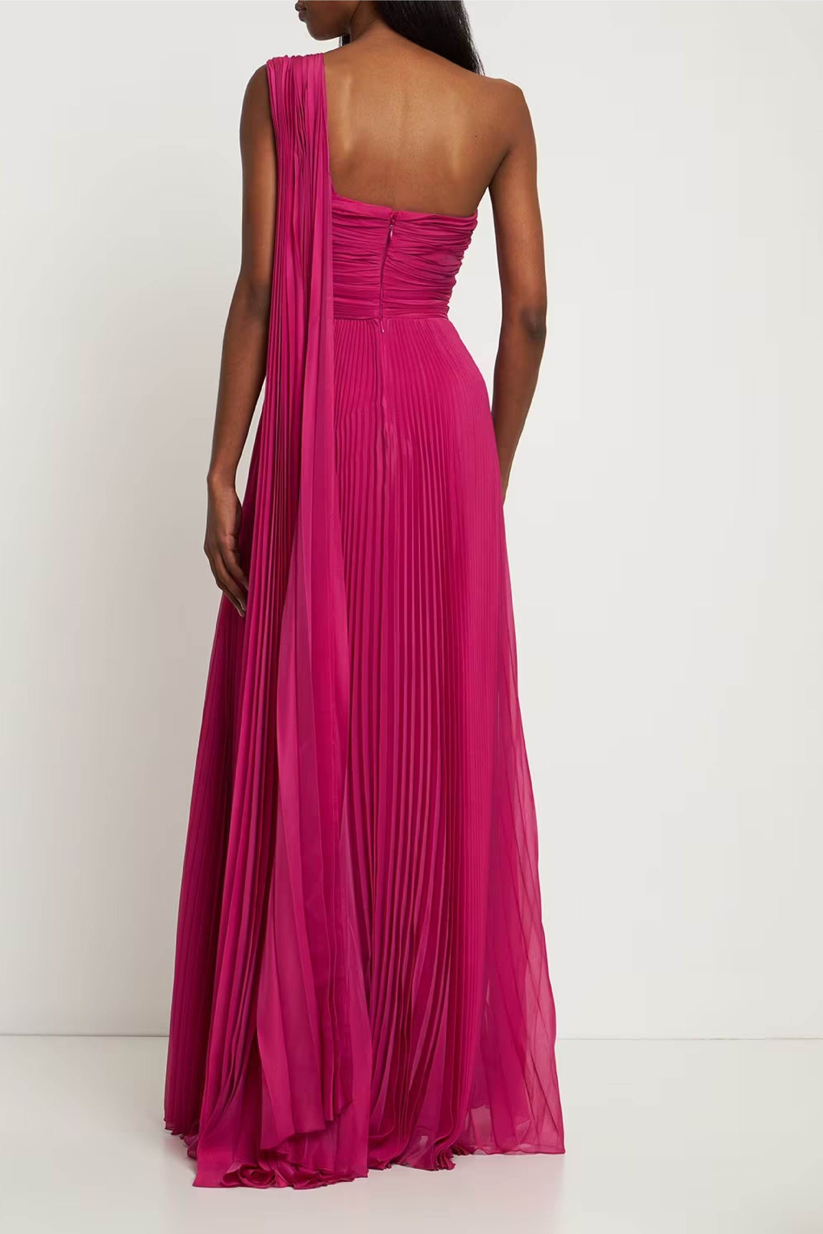 Pleated Chiffon One Shoulder Gown