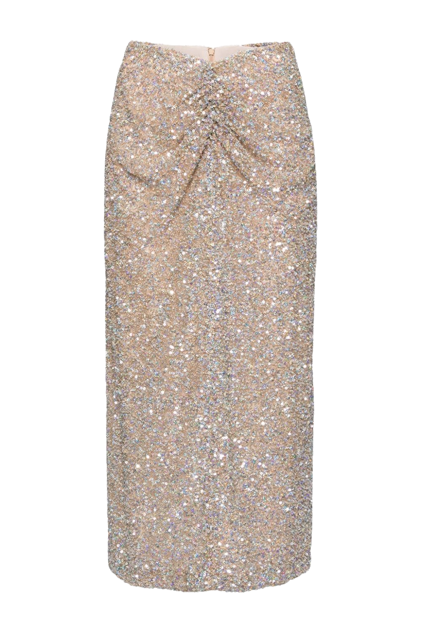 Zuri Ruched Sequined Midi Skirt