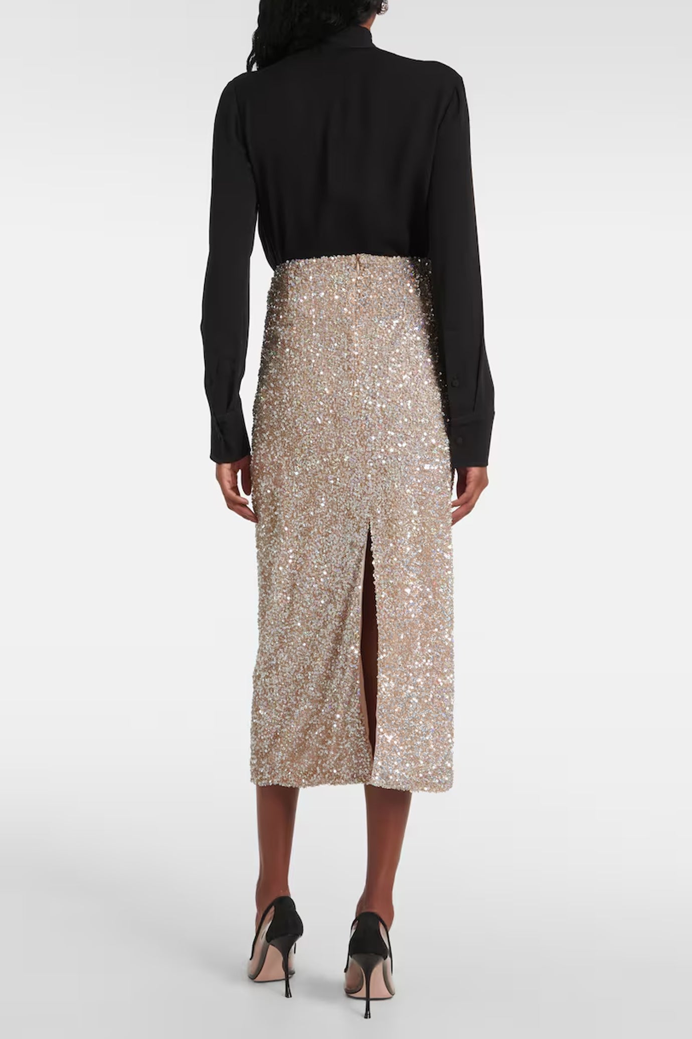 Zuri Ruched Sequined Midi Skirt