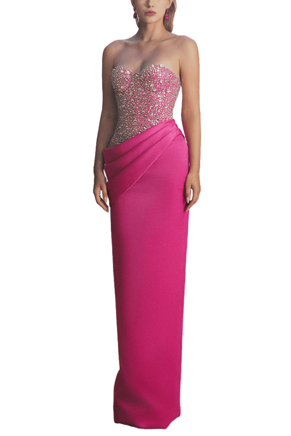 Ailani Strapless Chest Cup Taffeta Floor Length Dress - ALBOUSHIYA - district 5 - dubai - riyadh - abaya - dresses - designers - evening wear - luxury - elegance - craftsmanship - gowns - cocktail dresses - collections - georges