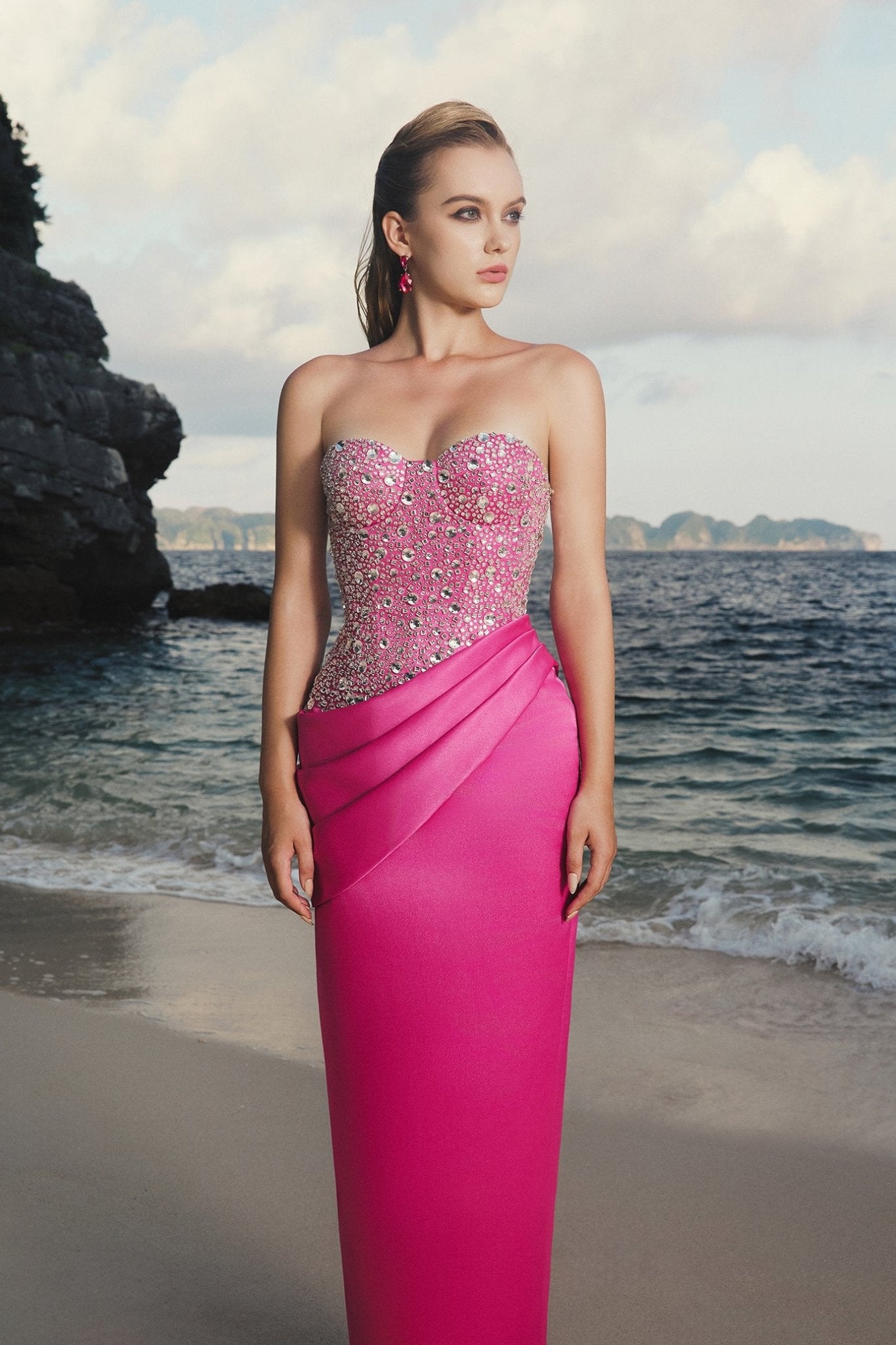 Ailani Strapless Chest Cup Taffeta Floor Length Dress - ALBOUSHIYA - district 5 - dubai - riyadh - abaya - dresses - designers - evening wear - luxury - elegance - craftsmanship - gowns - cocktail dresses - collections - georges
