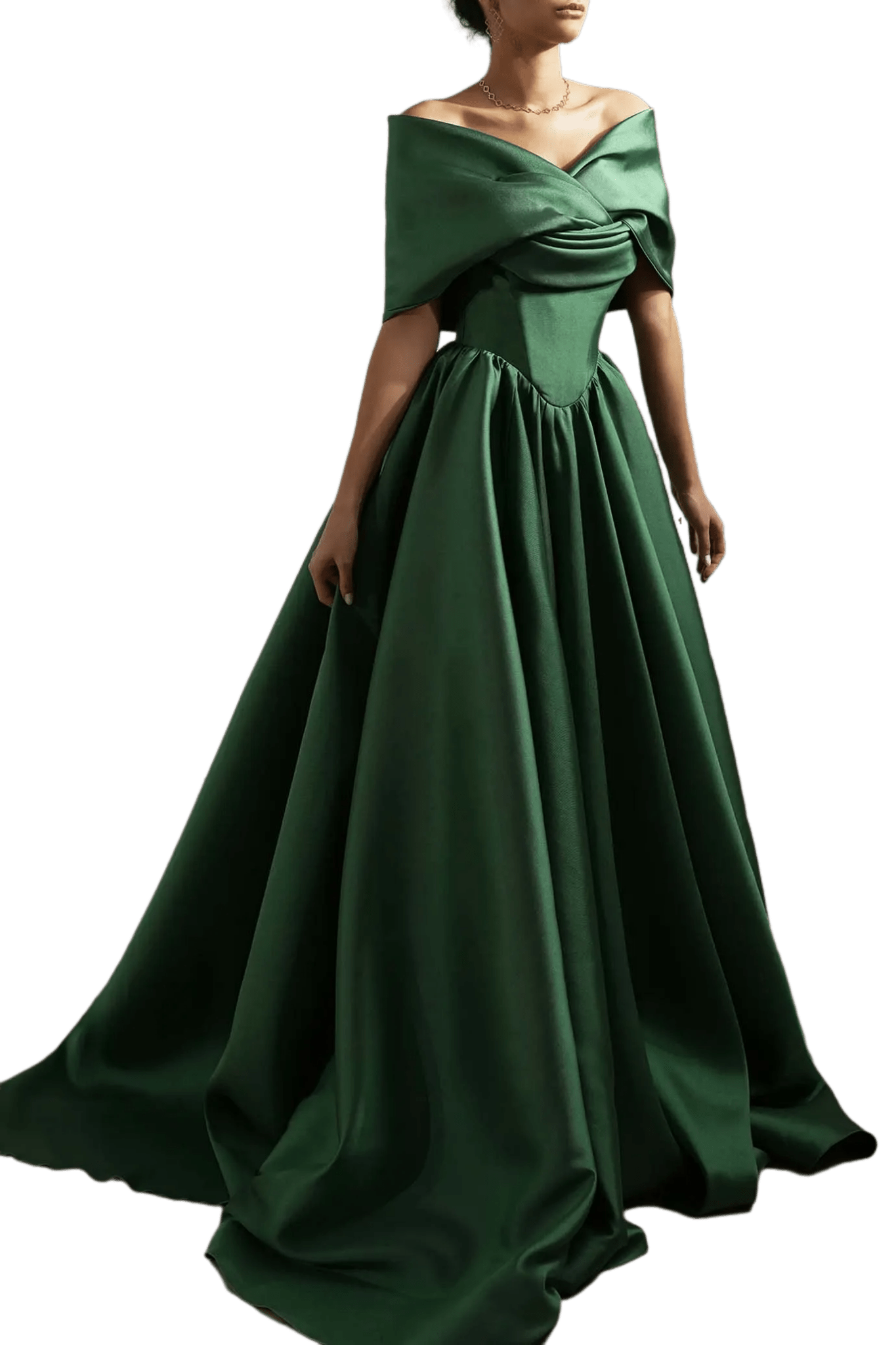 Alaya Forest Green Mikado Dress - ALBOUSHIYA - district 5 - dubai - riyadh - abaya - dresses - designers - evening wear - luxury - elegance - craftsmanship - gowns - cocktail dresses - collections - georges