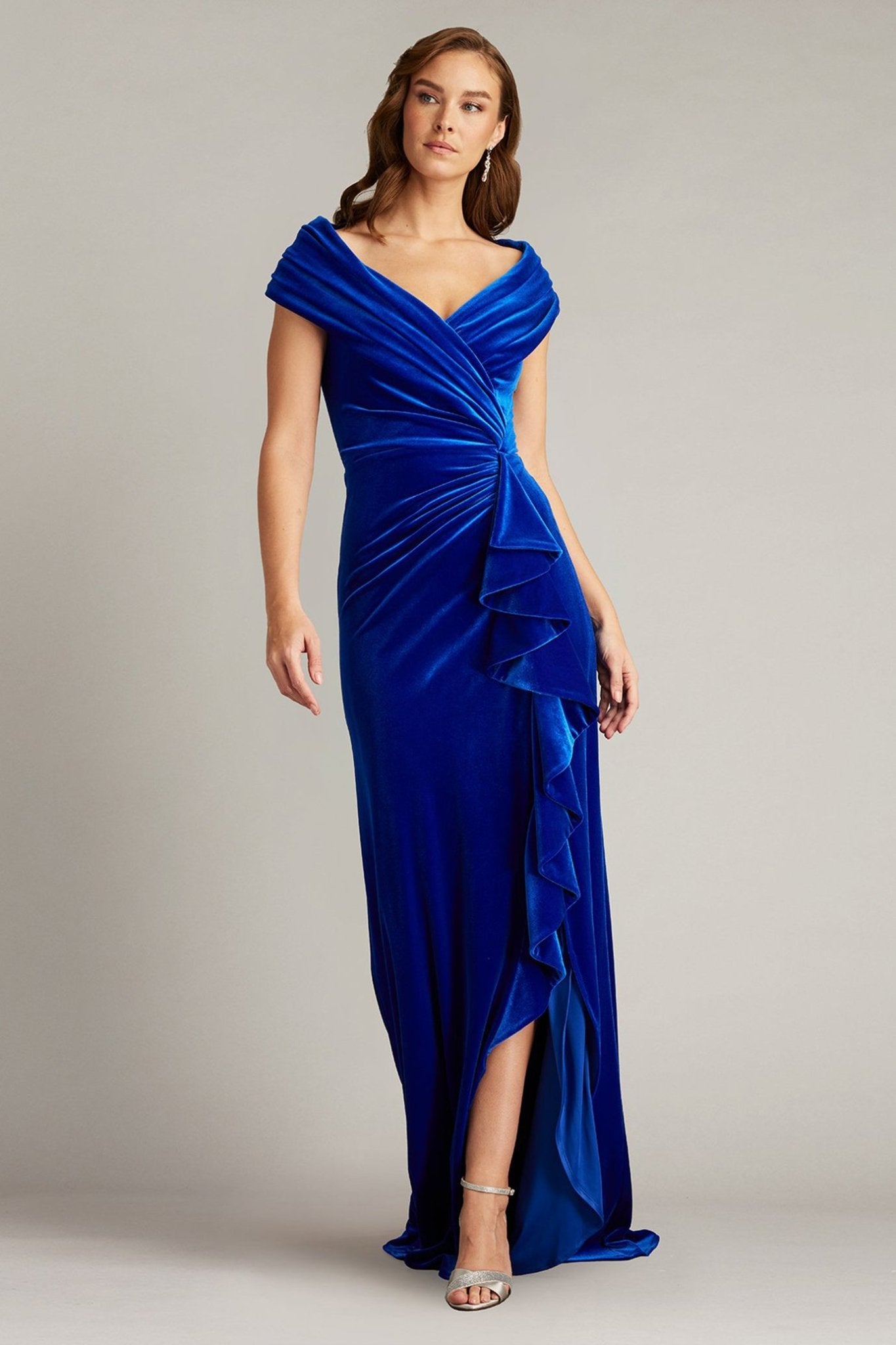 Alvarez Velvet Waterfall Drape Gown - ALBOUSHIYA - district 5 - dubai - riyadh - abaya - dresses - designers - evening wear - luxury - elegance - craftsmanship - gowns - cocktail dresses - collections - georges