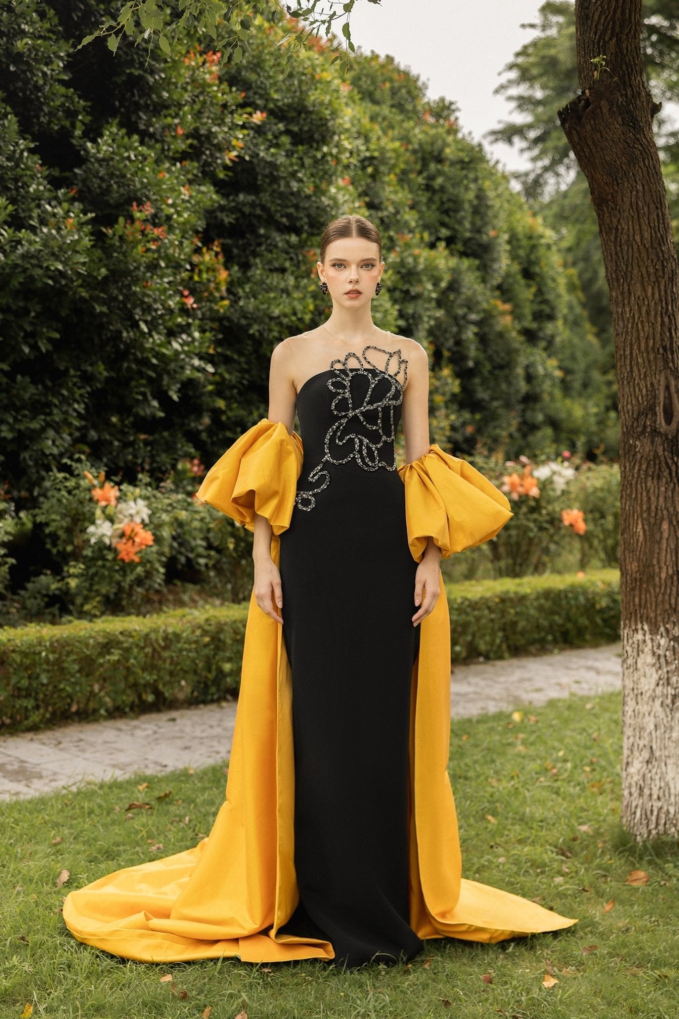 Amelie Crepe Dress - ALBOUSHIYA - district 5 - dubai - riyadh - abaya - dresses - designers - evening wear - luxury - elegance - craftsmanship - gowns - cocktail dresses - collections - georges