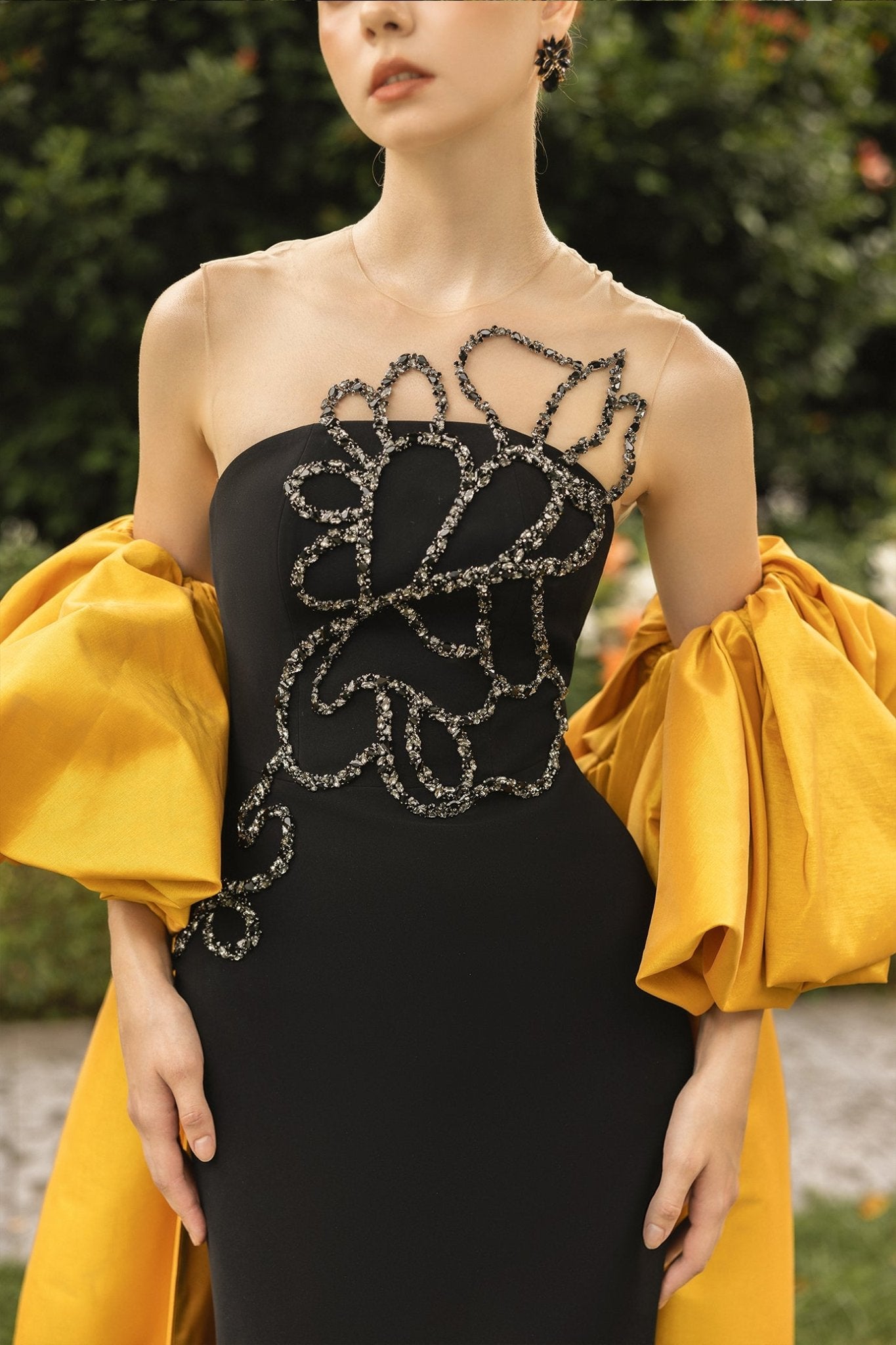 Amelie Crepe Dress - ALBOUSHIYA - district 5 - dubai - riyadh - abaya - dresses - designers - evening wear - luxury - elegance - craftsmanship - gowns - cocktail dresses - collections - georges