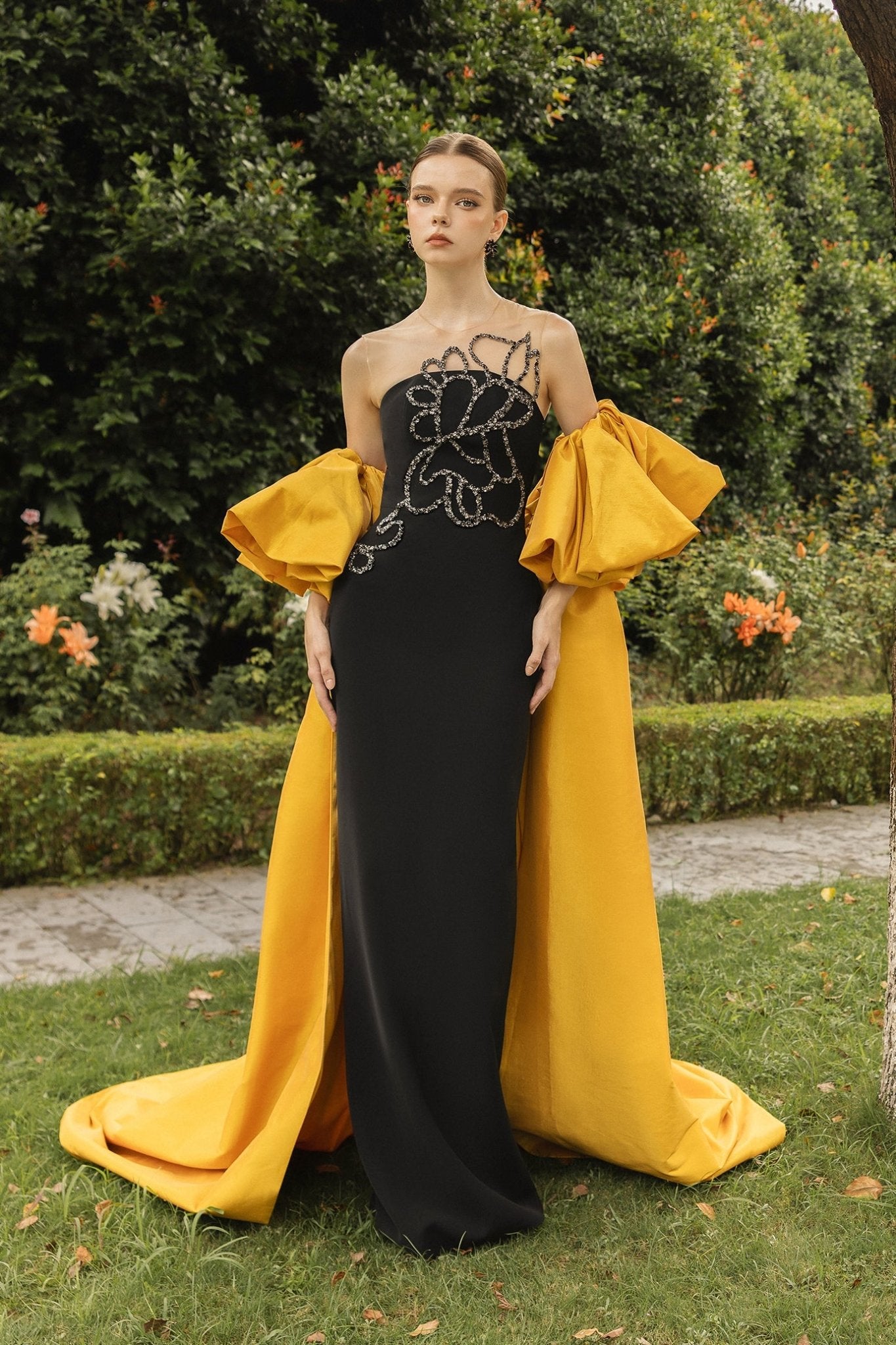 Amelie Crepe Dress - ALBOUSHIYA - district 5 - dubai - riyadh - abaya - dresses - designers - evening wear - luxury - elegance - craftsmanship - gowns - cocktail dresses - collections - georges