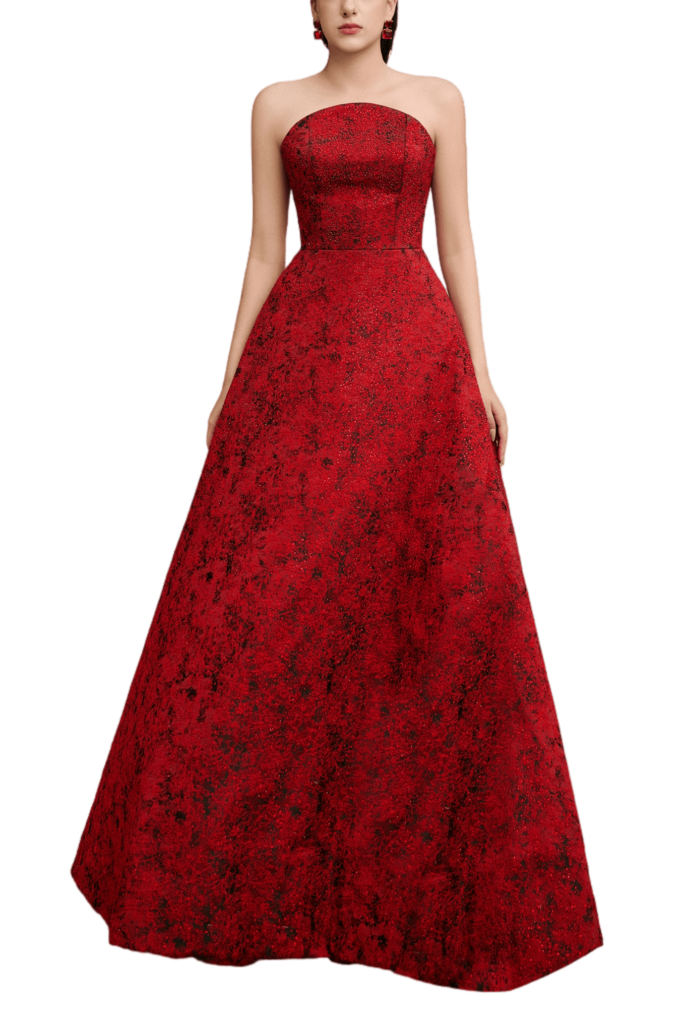 Angelique A - line Curved Neck Brocade Floor Length Dress - ALBOUSHIYA - district 5 - dubai - riyadh - abaya - dresses - designers - evening wear - luxury - elegance - craftsmanship - gowns - cocktail dresses - collections - georges