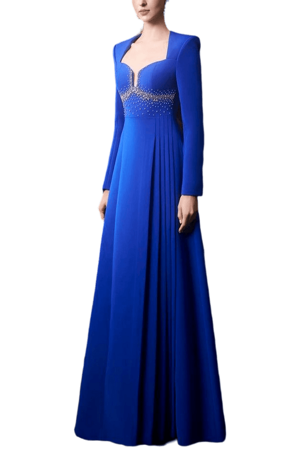 Anne Queen Neck Flared A - Line Dress - ALBOUSHIYA - district 5 - dubai - riyadh - abaya - dresses - designers - evening wear - luxury - elegance - craftsmanship - gowns - cocktail dresses - collections - georges