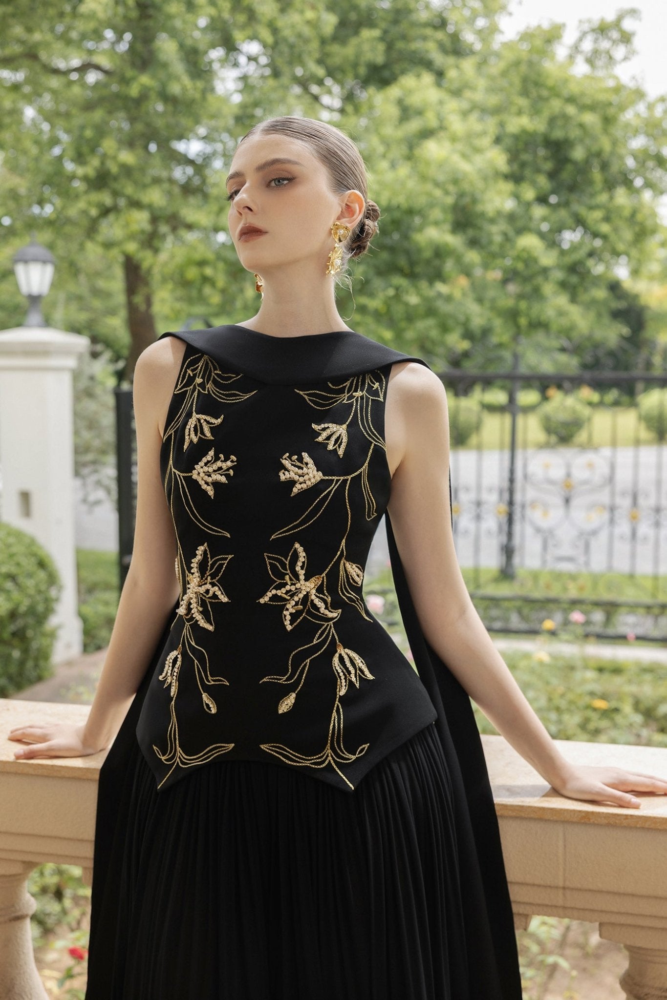 Ariane Crepe and Chiffon Dress - ALBOUSHIYA - district 5 - dubai - riyadh - abaya - dresses - designers - evening wear - luxury - elegance - craftsmanship - gowns - cocktail dresses - collections - georges