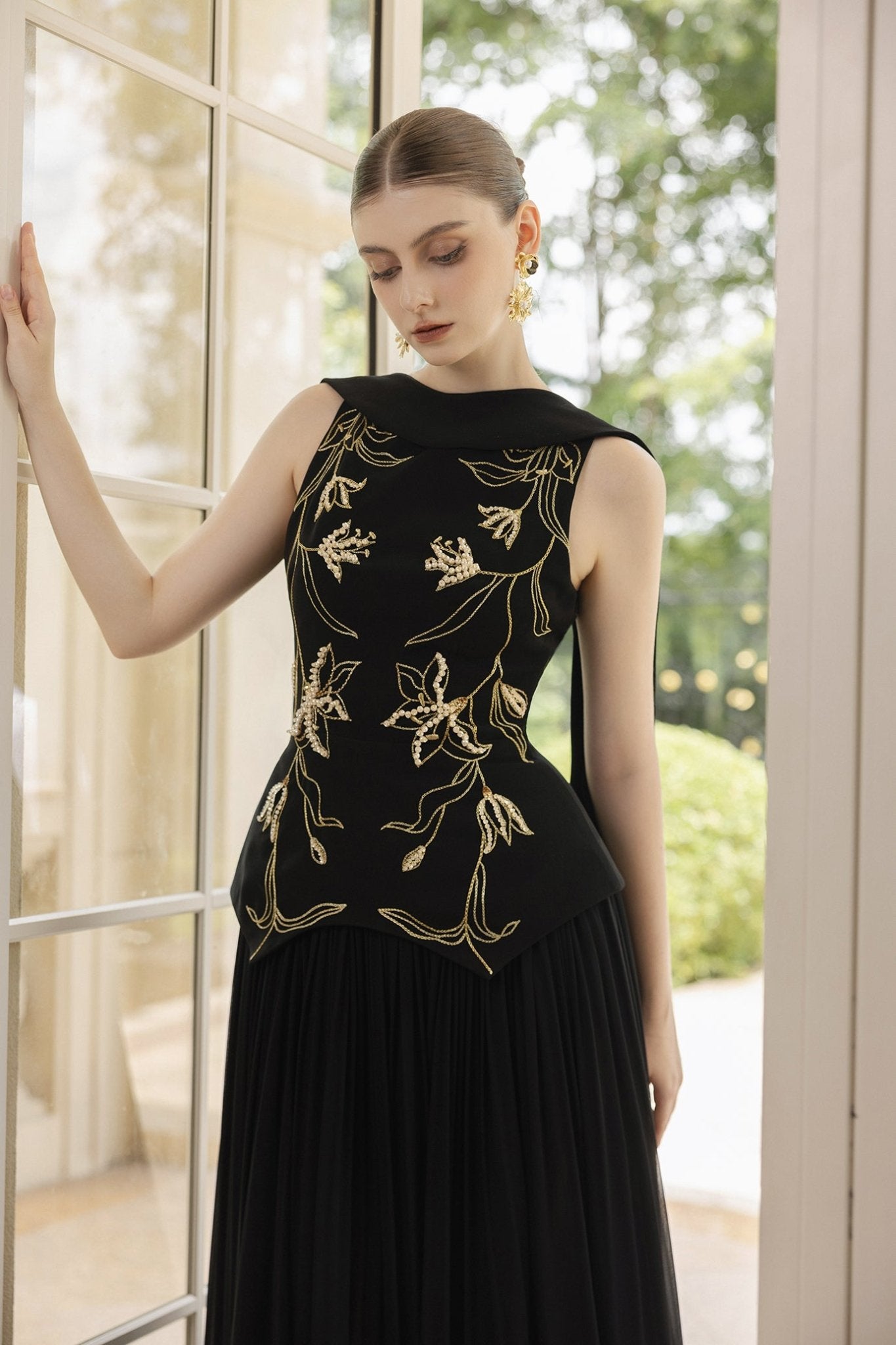 Ariane Crepe and Chiffon Dress - ALBOUSHIYA - district 5 - dubai - riyadh - abaya - dresses - designers - evening wear - luxury - elegance - craftsmanship - gowns - cocktail dresses - collections - georges