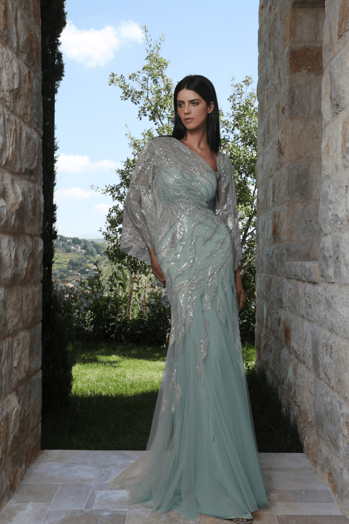 Asymmetric Embellished Gown - ALBOUSHIYA - district 5 - dubai - riyadh - abaya - dresses - designers - evening wear - luxury - elegance - craftsmanship - gowns - cocktail dresses - collections - georges
