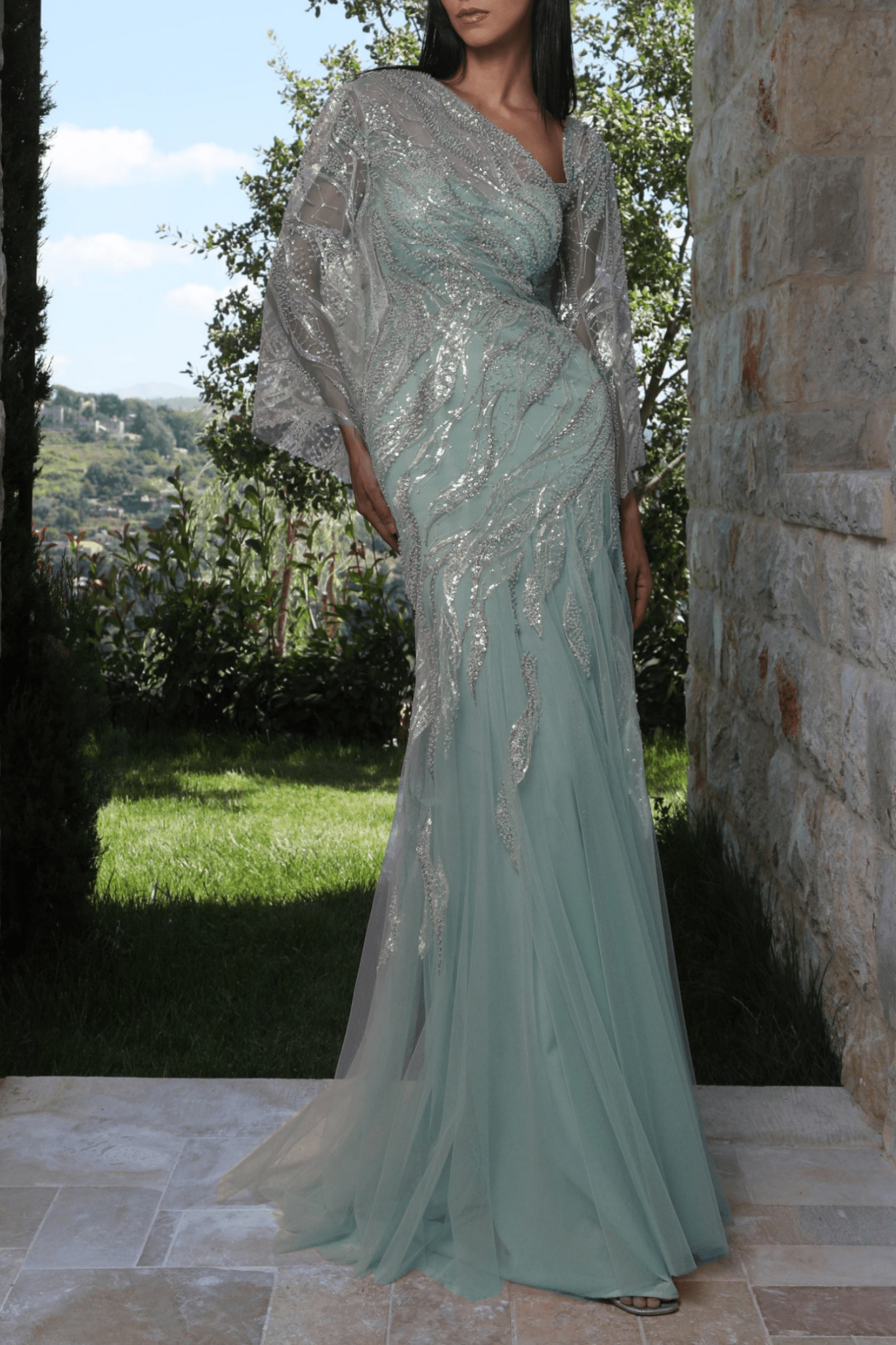 Asymmetric Embellished Gown - ALBOUSHIYA - district 5 - dubai - riyadh - abaya - dresses - designers - evening wear - luxury - elegance - craftsmanship - gowns - cocktail dresses - collections - georges