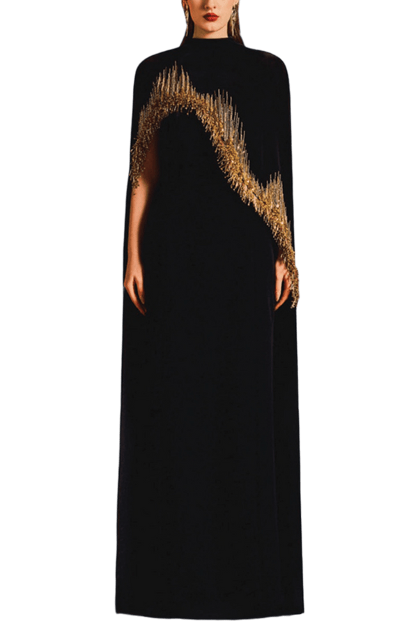 Asymmetric Long Back Flap Cape Gown - ALBOUSHIYA - district 5 - dubai - riyadh - abaya - dresses - designers - evening wear - luxury - elegance - craftsmanship - gowns - cocktail dresses - collections - georges