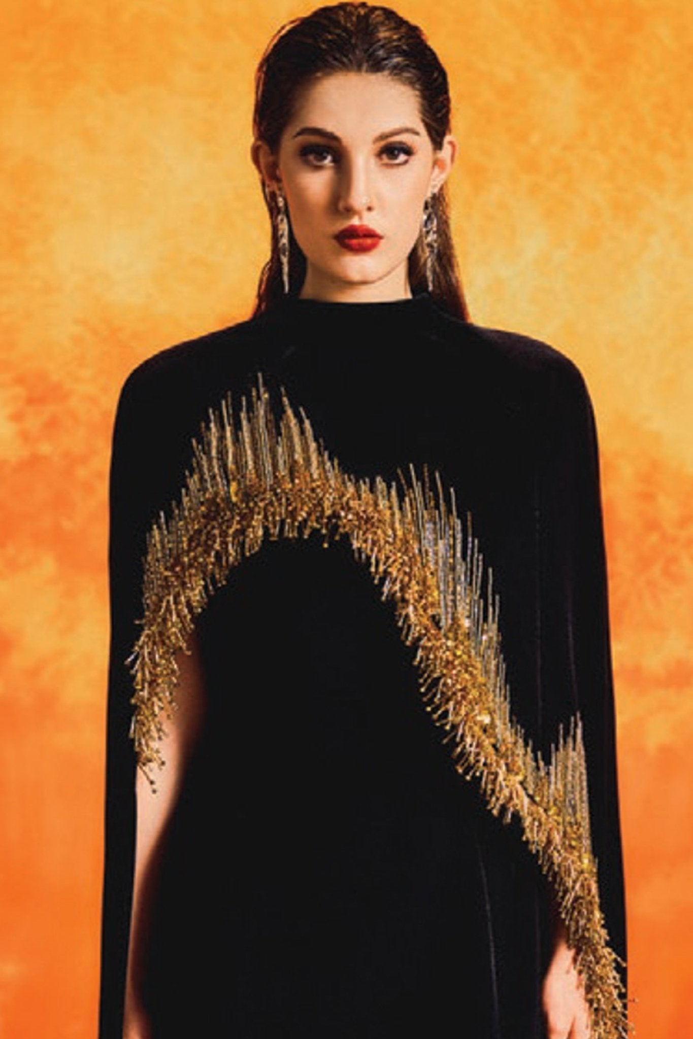 Asymmetric Long Back Flap Cape Gown - ALBOUSHIYA - district 5 - dubai - riyadh - abaya - dresses - designers - evening wear - luxury - elegance - craftsmanship - gowns - cocktail dresses - collections - georges