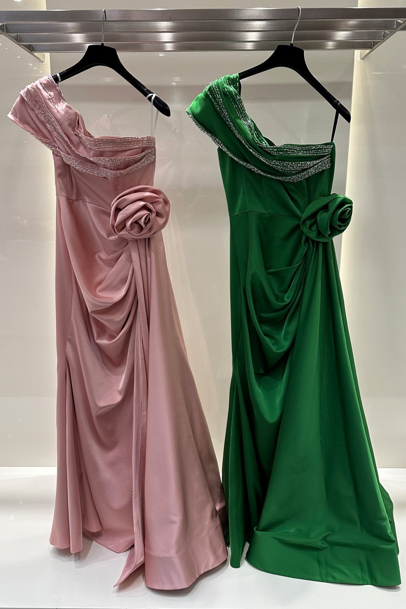 Asymmetrical Shoulder Gown With Drapped Details - ALBOUSHIYA - district 5 - dubai - riyadh - abaya - dresses - designers - evening wear - luxury - elegance - craftsmanship - gowns - cocktail dresses - collections - georges