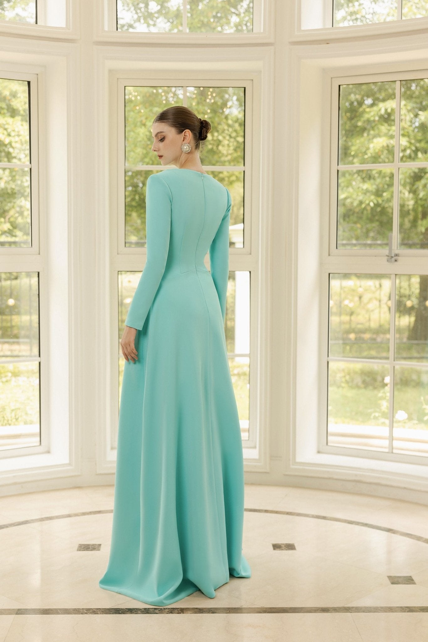 Aurelie Crepe Dress - ALBOUSHIYA - district 5 - dubai - riyadh - abaya - dresses - designers - evening wear - luxury - elegance - craftsmanship - gowns - cocktail dresses - collections - georges