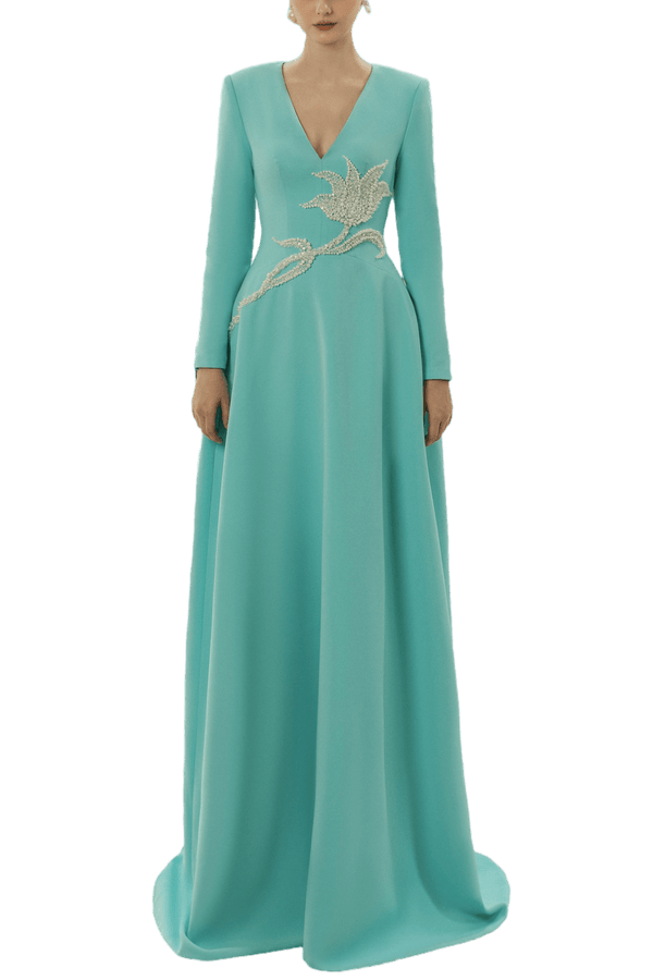 Aurelie Crepe Dress - ALBOUSHIYA - district 5 - dubai - riyadh - abaya - dresses - designers - evening wear - luxury - elegance - craftsmanship - gowns - cocktail dresses - collections - georges