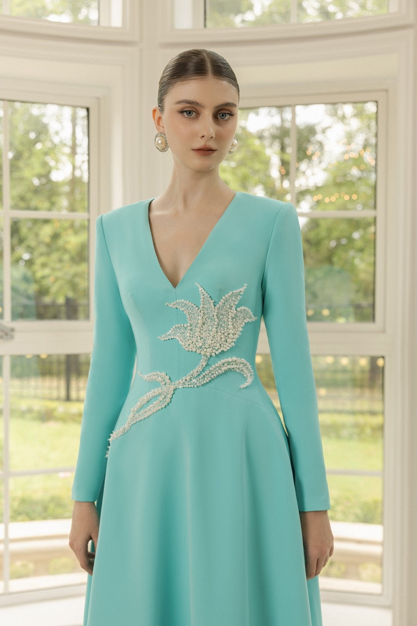 Aurelie Crepe Dress - ALBOUSHIYA - district 5 - dubai - riyadh - abaya - dresses - designers - evening wear - luxury - elegance - craftsmanship - gowns - cocktail dresses - collections - georges