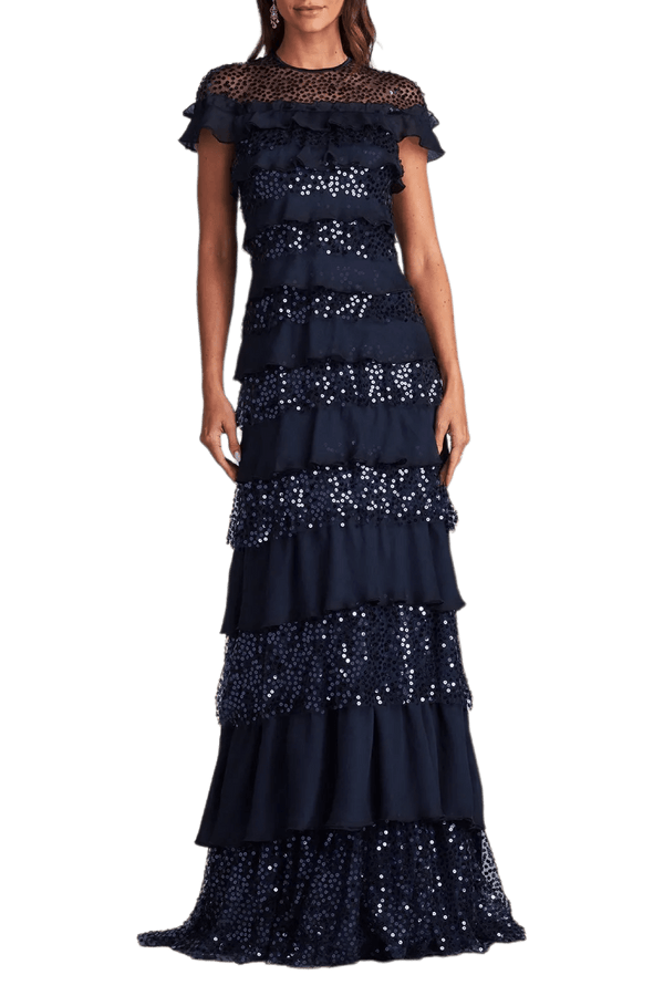 Ayers Sequin Tiered Gown - ALBOUSHIYA - district 5 - dubai - riyadh - abaya - dresses - designers - evening wear - luxury - elegance - craftsmanship - gowns - cocktail dresses - collections - georges