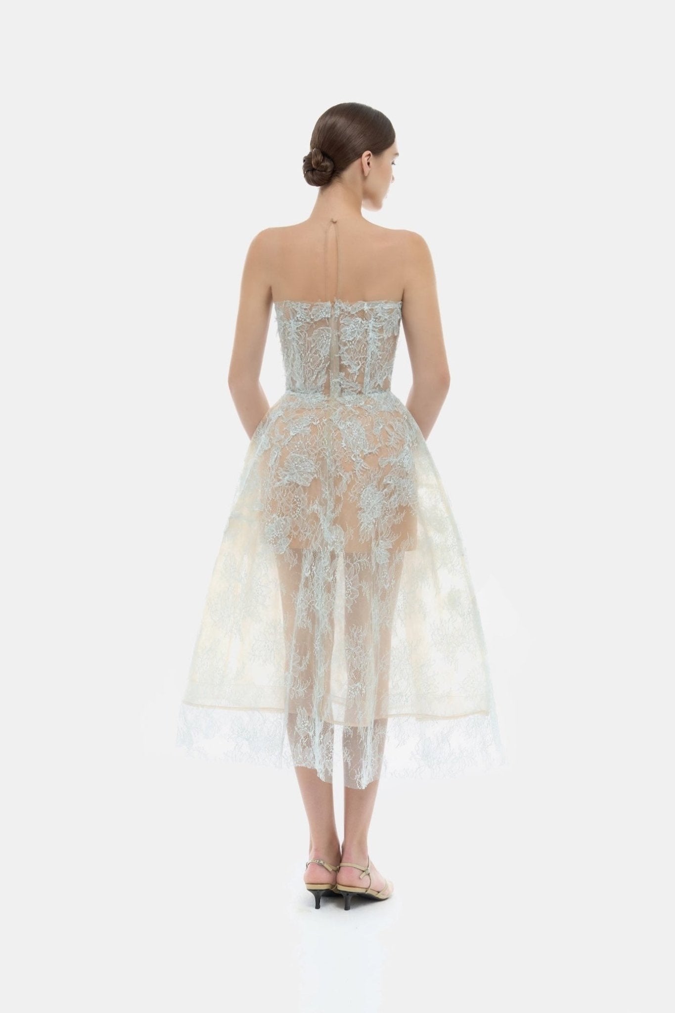 Baby Blue Beaded Lace Dress - ALBOUSHIYA - district 5 - dubai - riyadh - abaya - dresses - designers - evening wear - luxury - elegance - craftsmanship - gowns - cocktail dresses - collections - georges